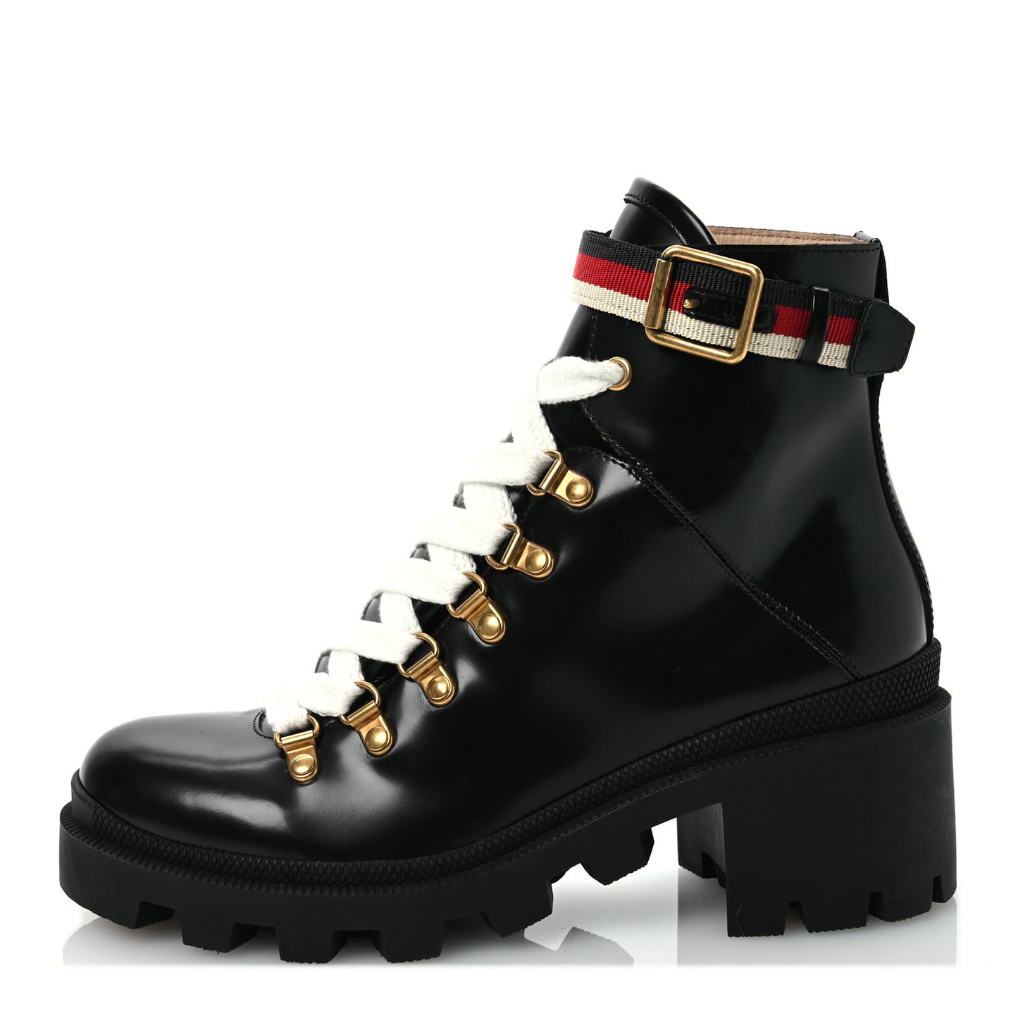 Calfskin Sylvie Web Lace Up Combat Boots 37 Black