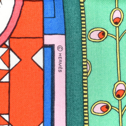 Hermes Cashmere Silk La Danse Des Amazones Shawl 140 Rouge Vert Multicolor 5 of 6