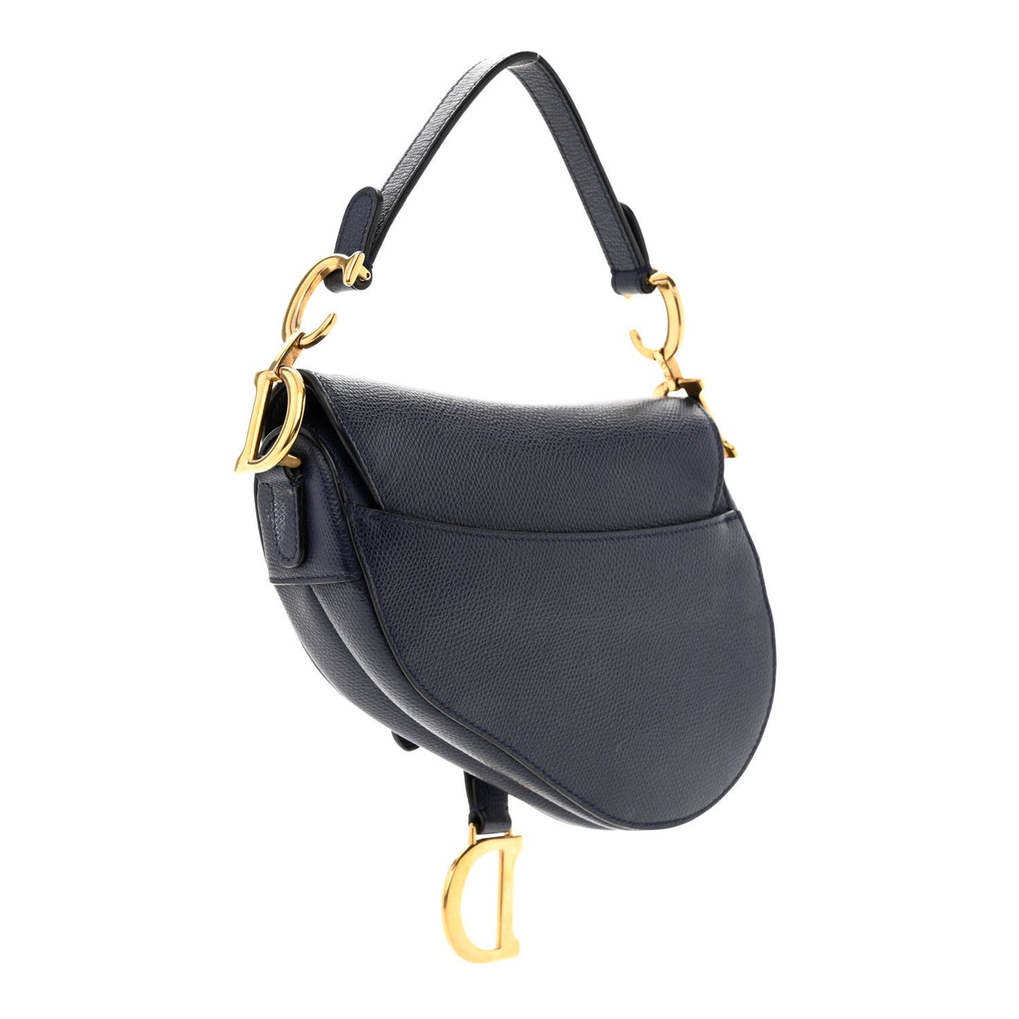 Grained Calfskin Mini Saddle Bag Navy
