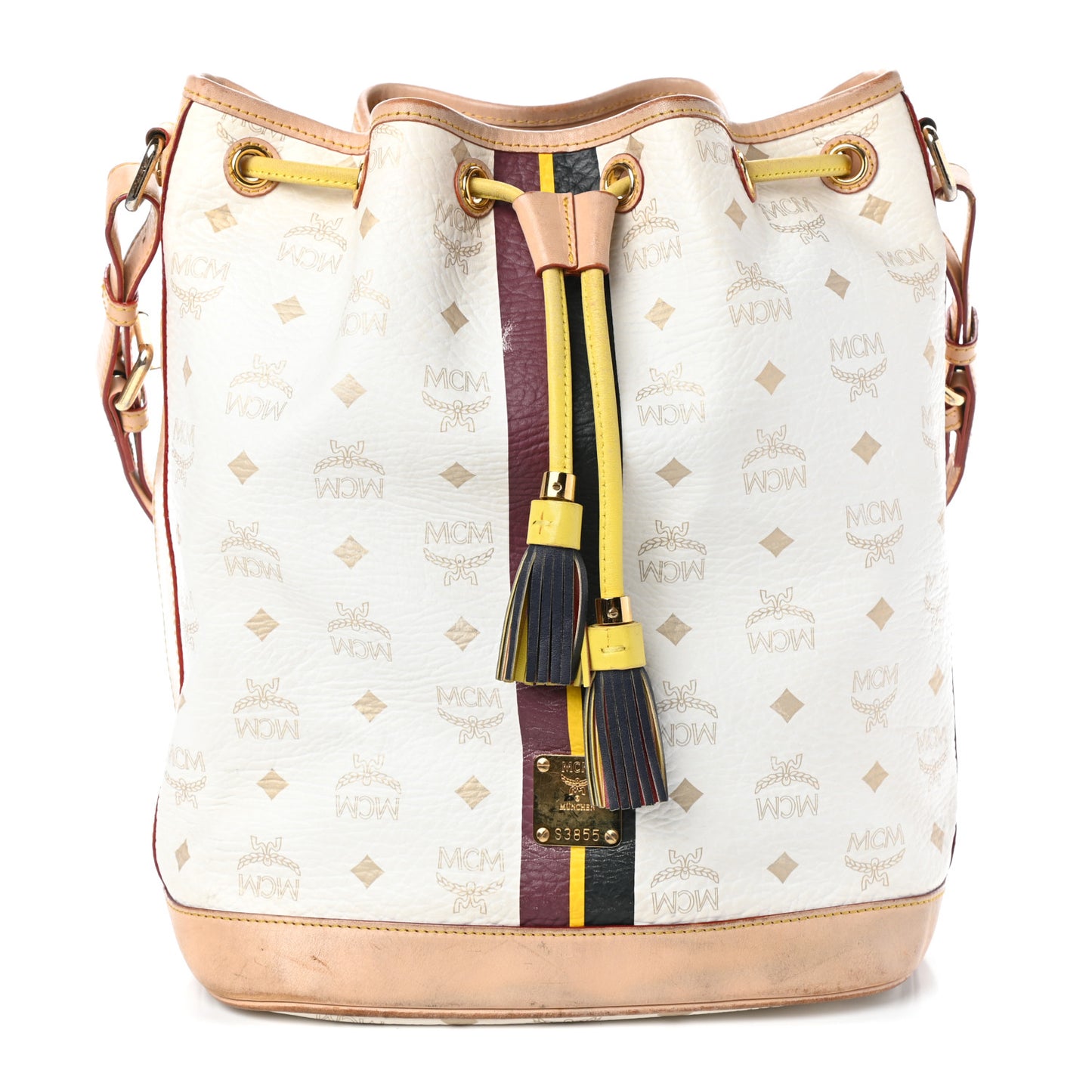 Visetos Stripe Drawstring Bucket Bag White