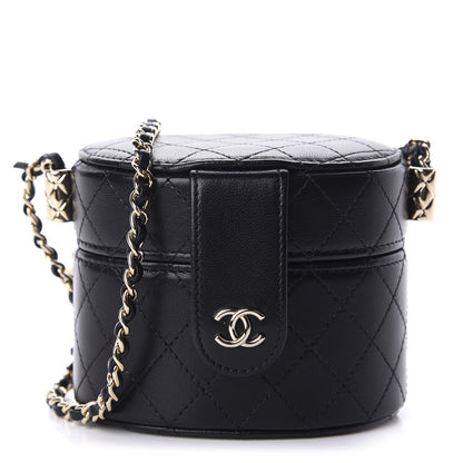 Chanel Lambskin Quilted Mini Round Vanity Case With Chain Black 1 of 12