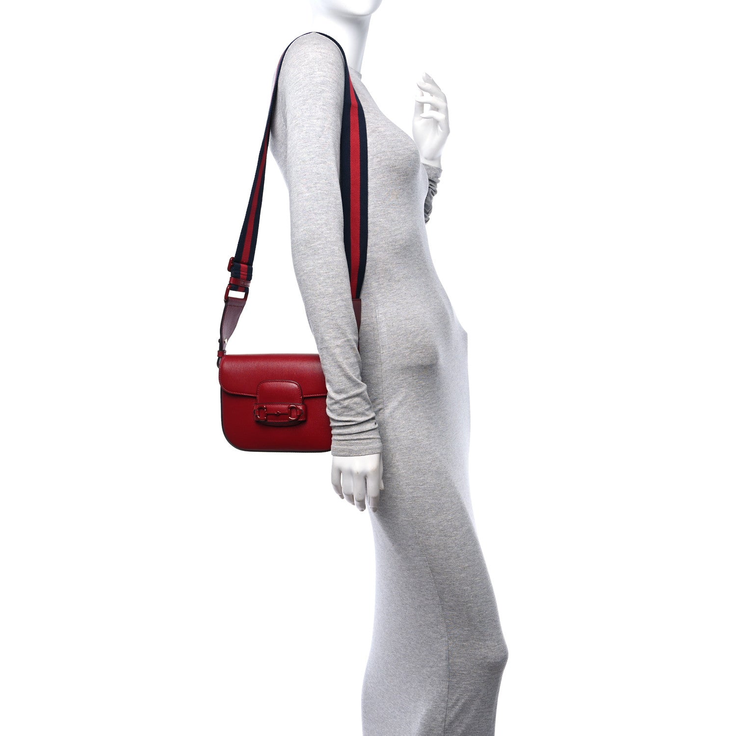 Gucci Azalea Calfskin Web Monochrome Horsebit 1955 Shoulder Bag New Cherry Red 2 of 11