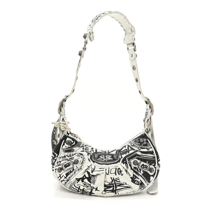 Balenciaga Agneau Arena Graffiti Le Cagole Shoulder Bag XS White Black 1 of 19