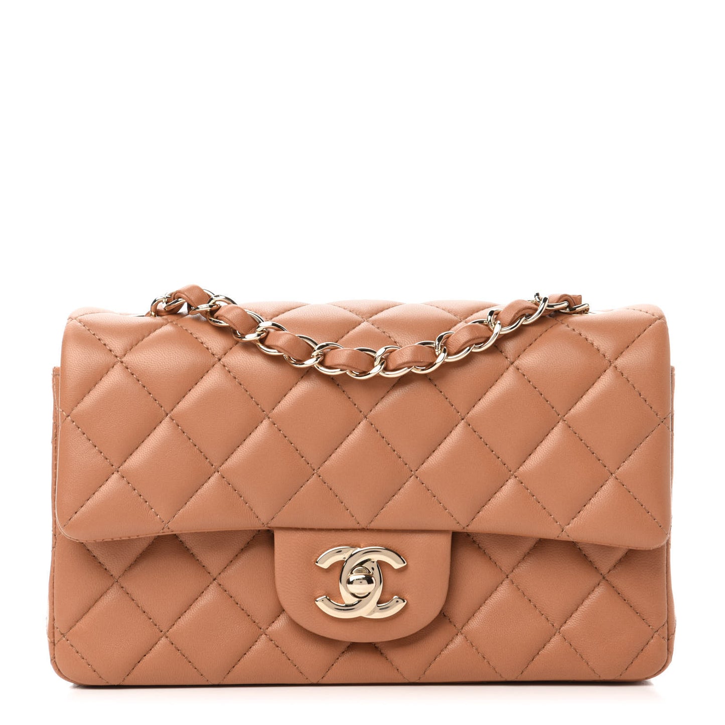Lambskin Quilted Mini Rectangular Flap Brown
