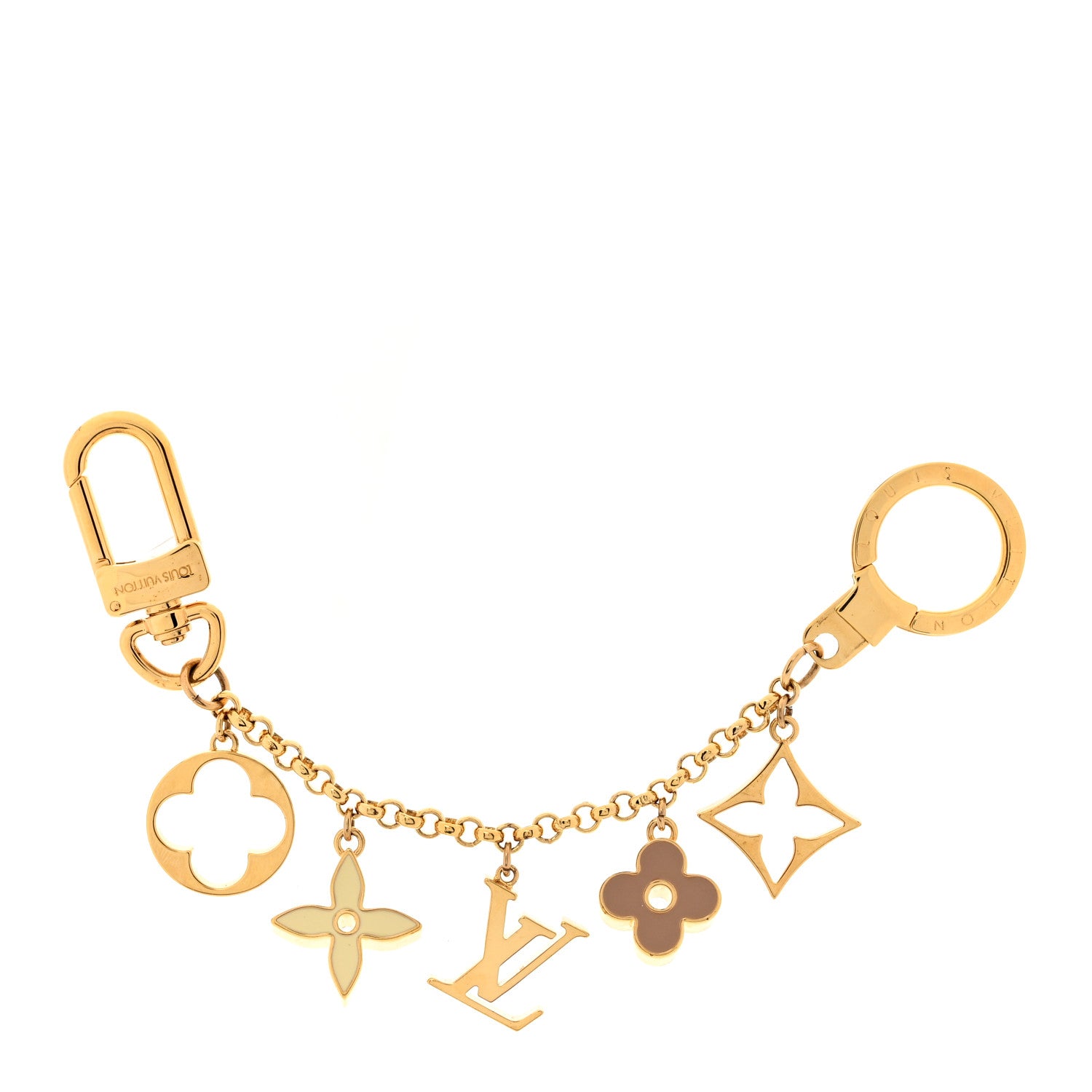 Louis Vuitton Brass Enamel Fleur De Monogram Bag Charm Chain Gold 1 of 4