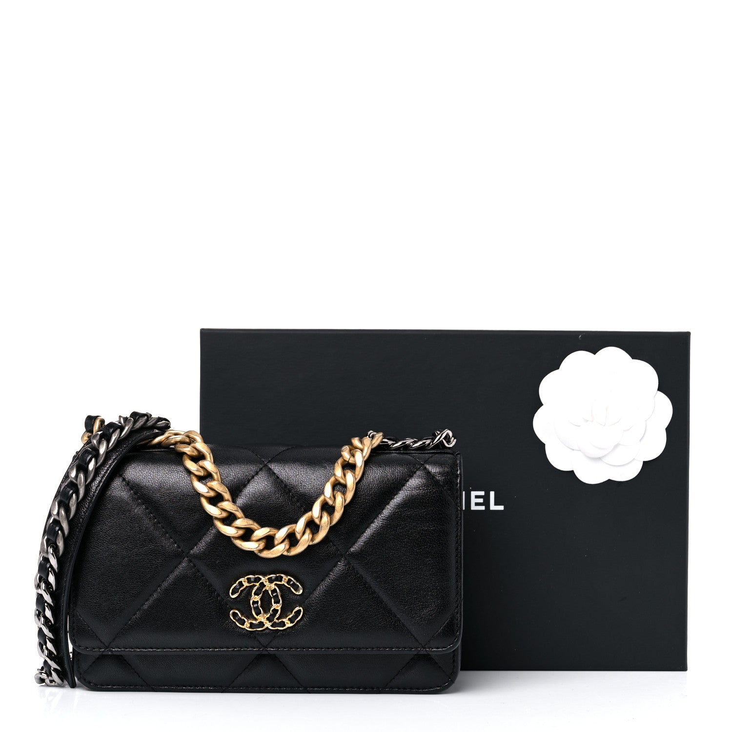 Chanel Goatskin Quilted Chanel 19 Wallet On Chain WOC Black 15 of 15