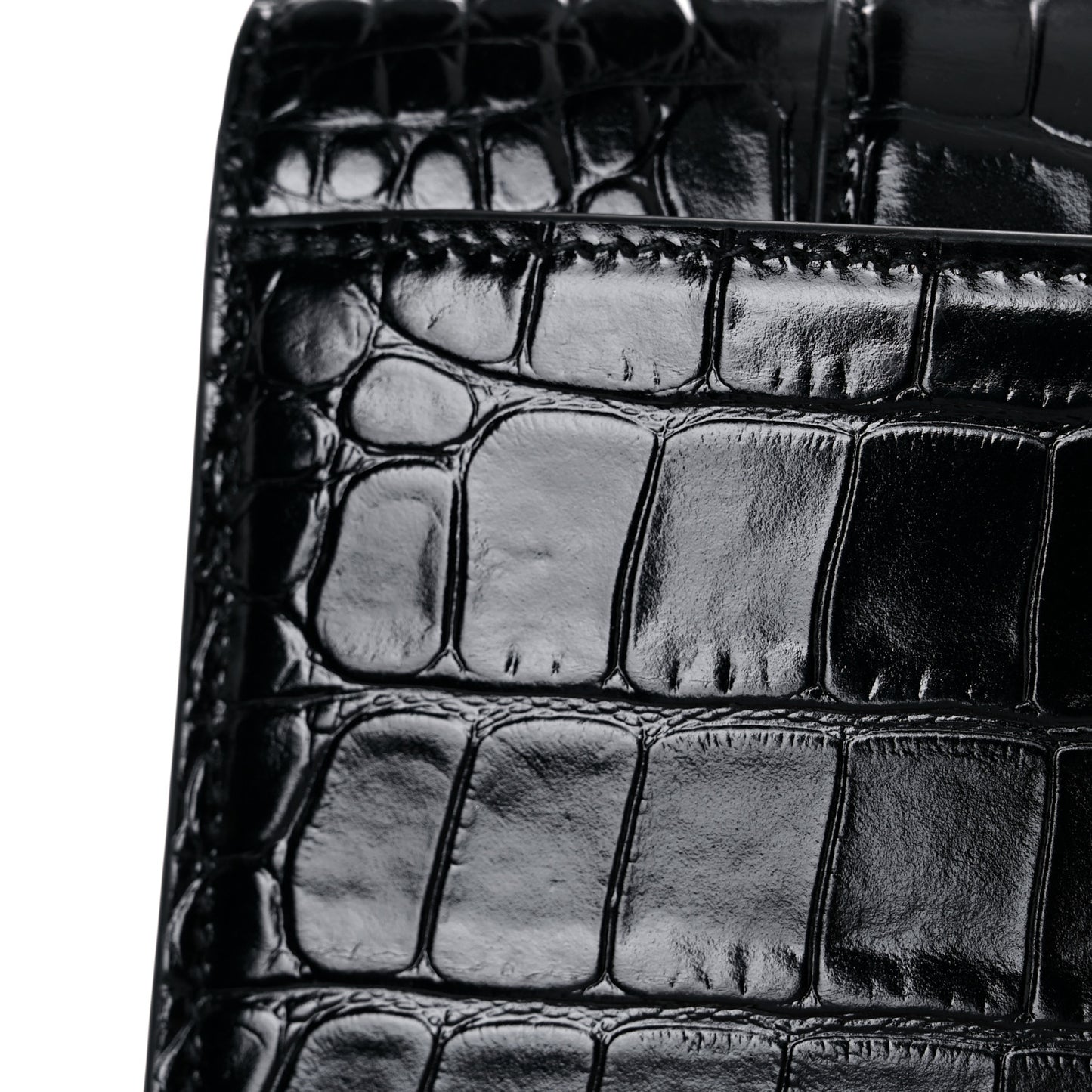 Shiny Calfskin Crocodile Embossed Hourglass Chain Bag Black