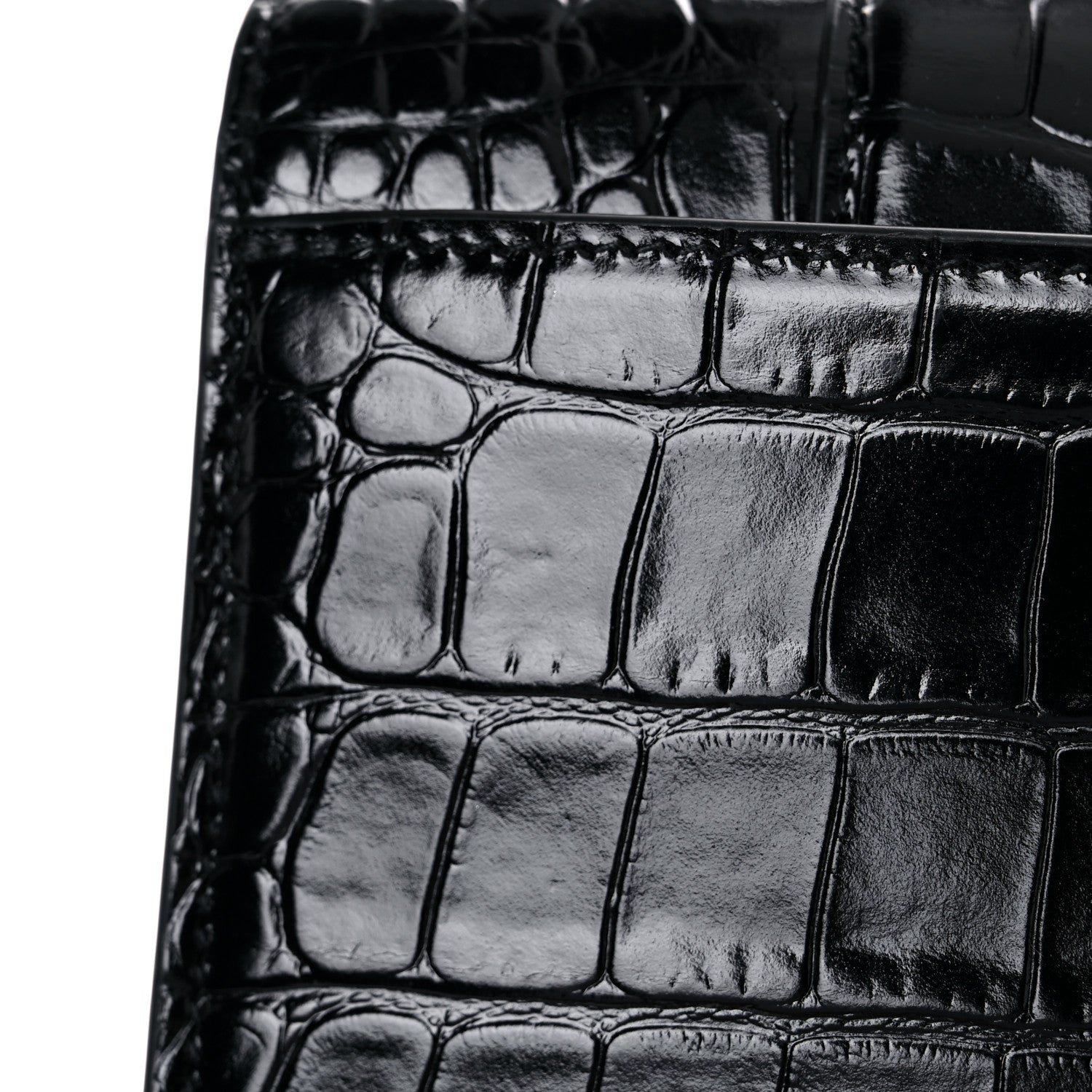 Balenciaga Shiny Calfskin Crocodile Embossed Hourglass Chain Bag Black 10 of 11