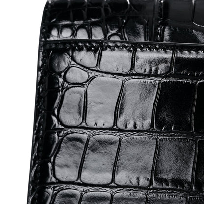 Balenciaga Shiny Calfskin Crocodile Embossed Hourglass Chain Bag Black 10 of 11