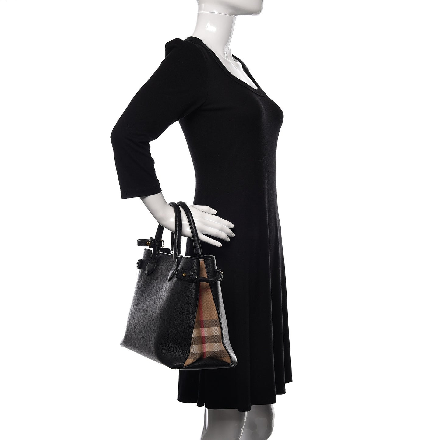 Grainy Calfskin House Check Medium Banner Tote Black