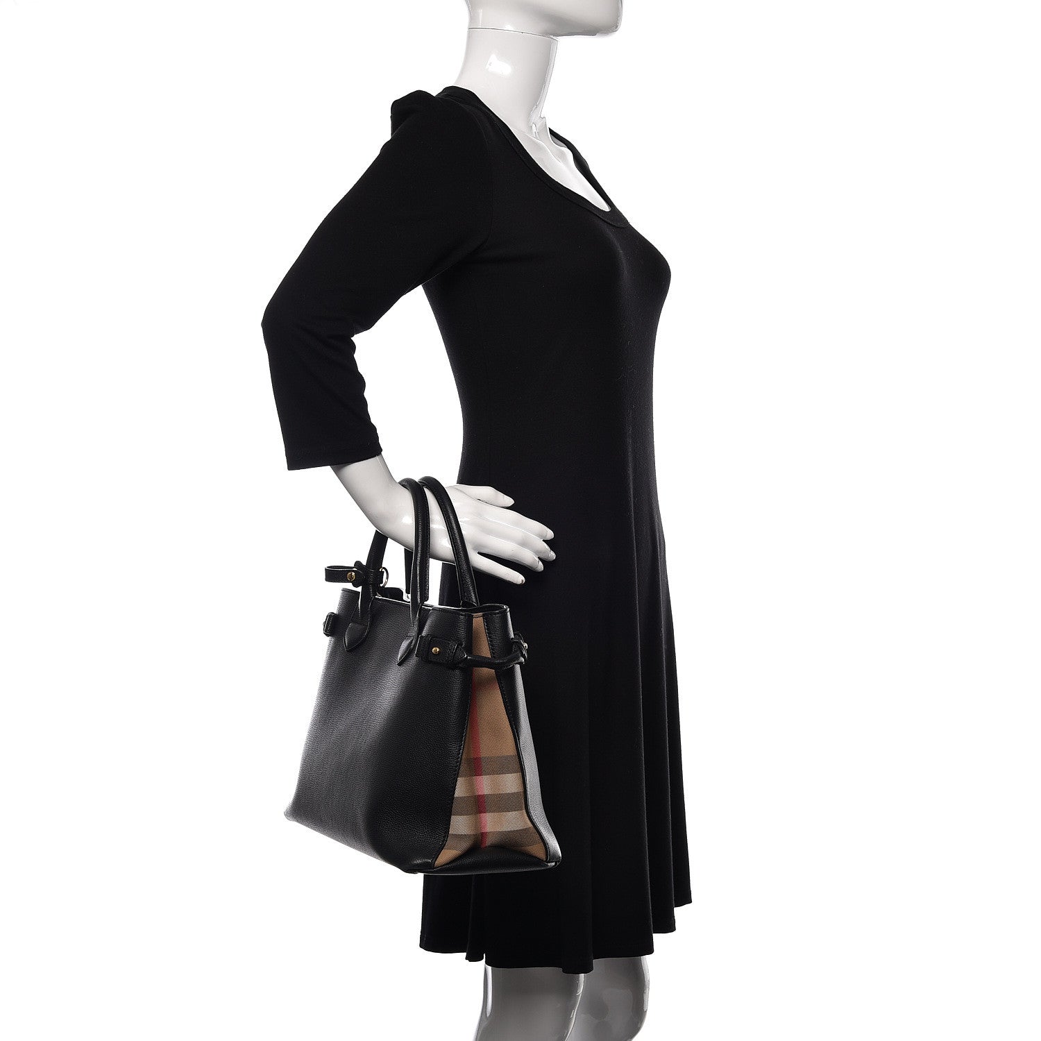 Burberry Grainy Calfskin House Check Medium Banner Tote Black 2 of 13