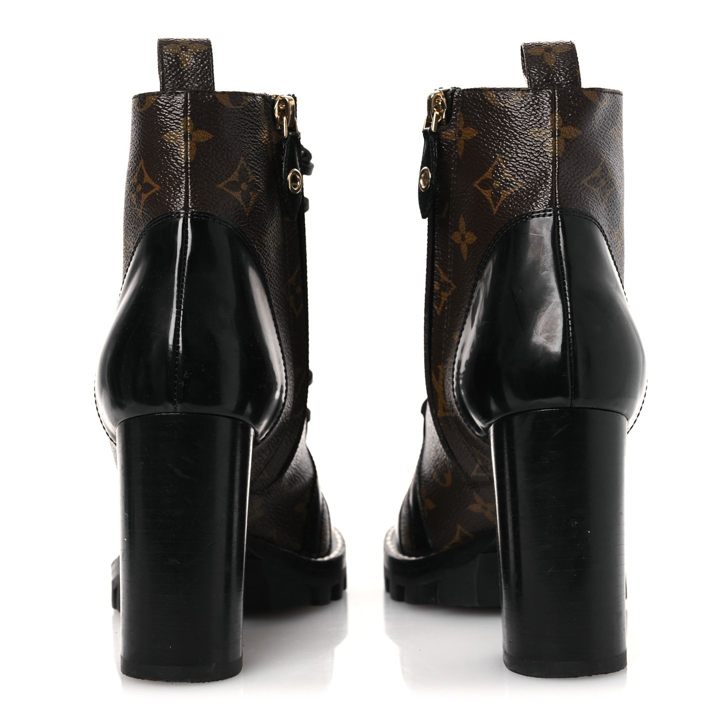 Patent Calfskin Monogram Star Trail Ankle Boots 40 Black