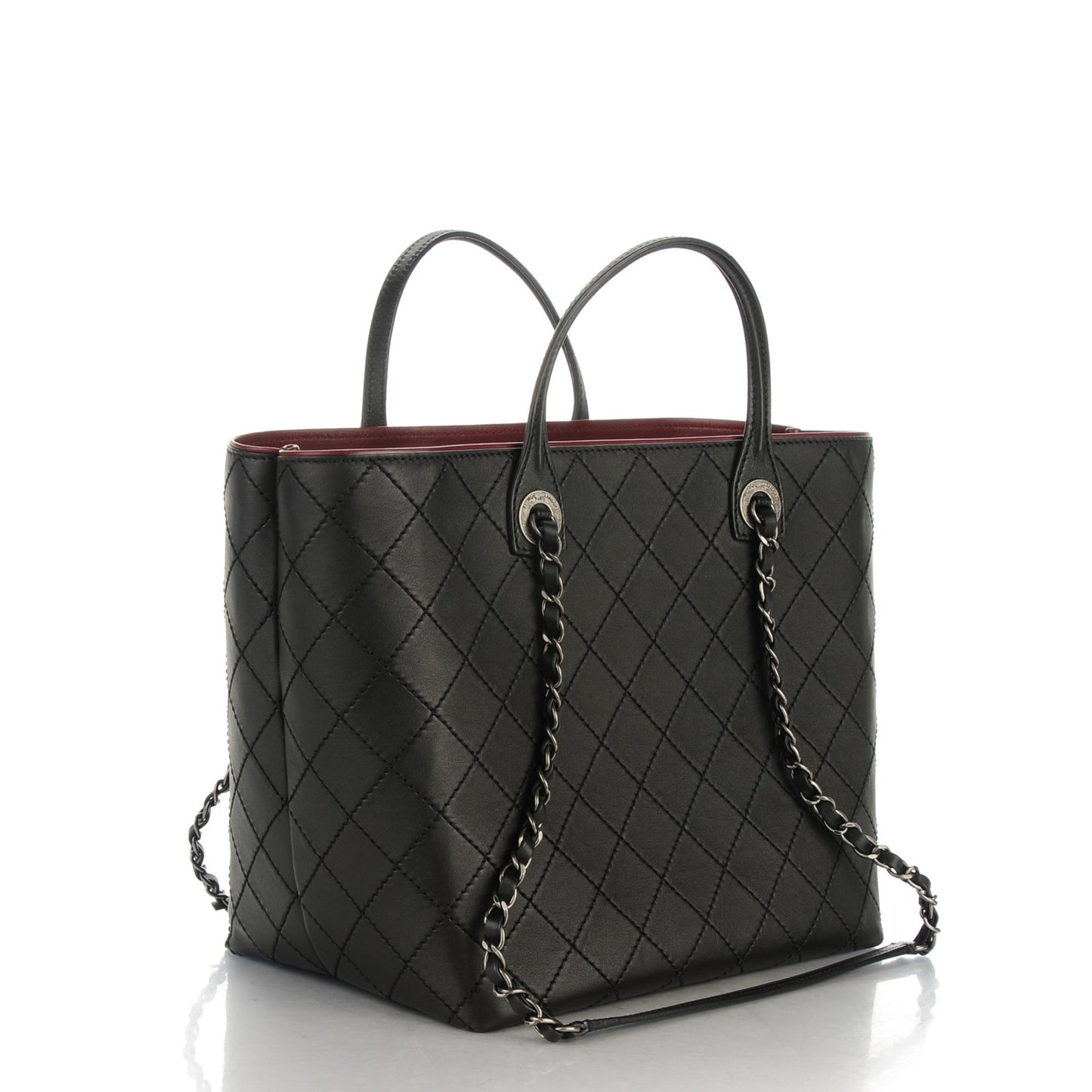 Calfskin Stitched Medium Shopping Tote Black