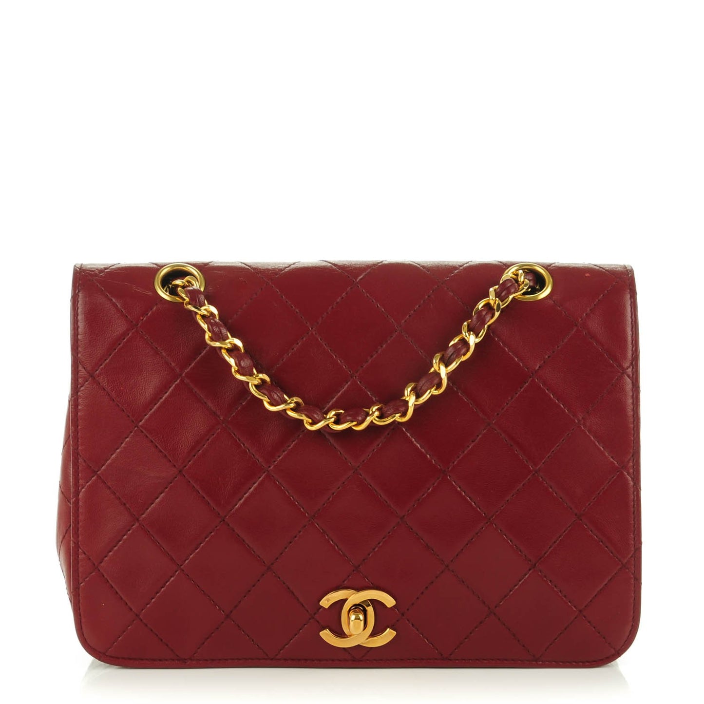 Lambskin Quilted Small Single Flap Dark Red
