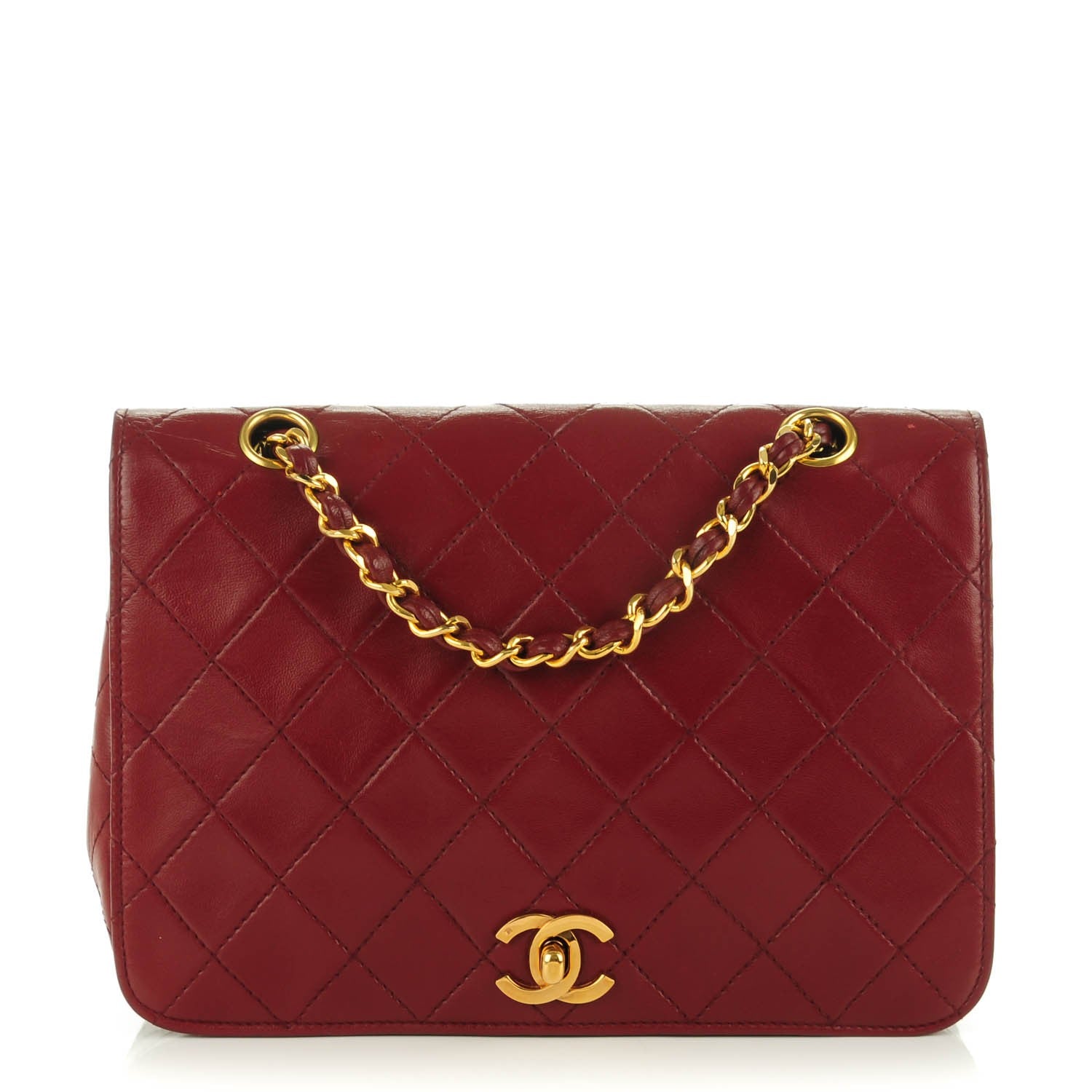 Chanel Lambskin Quilted Small Single Flap Dark Red 1 of 9