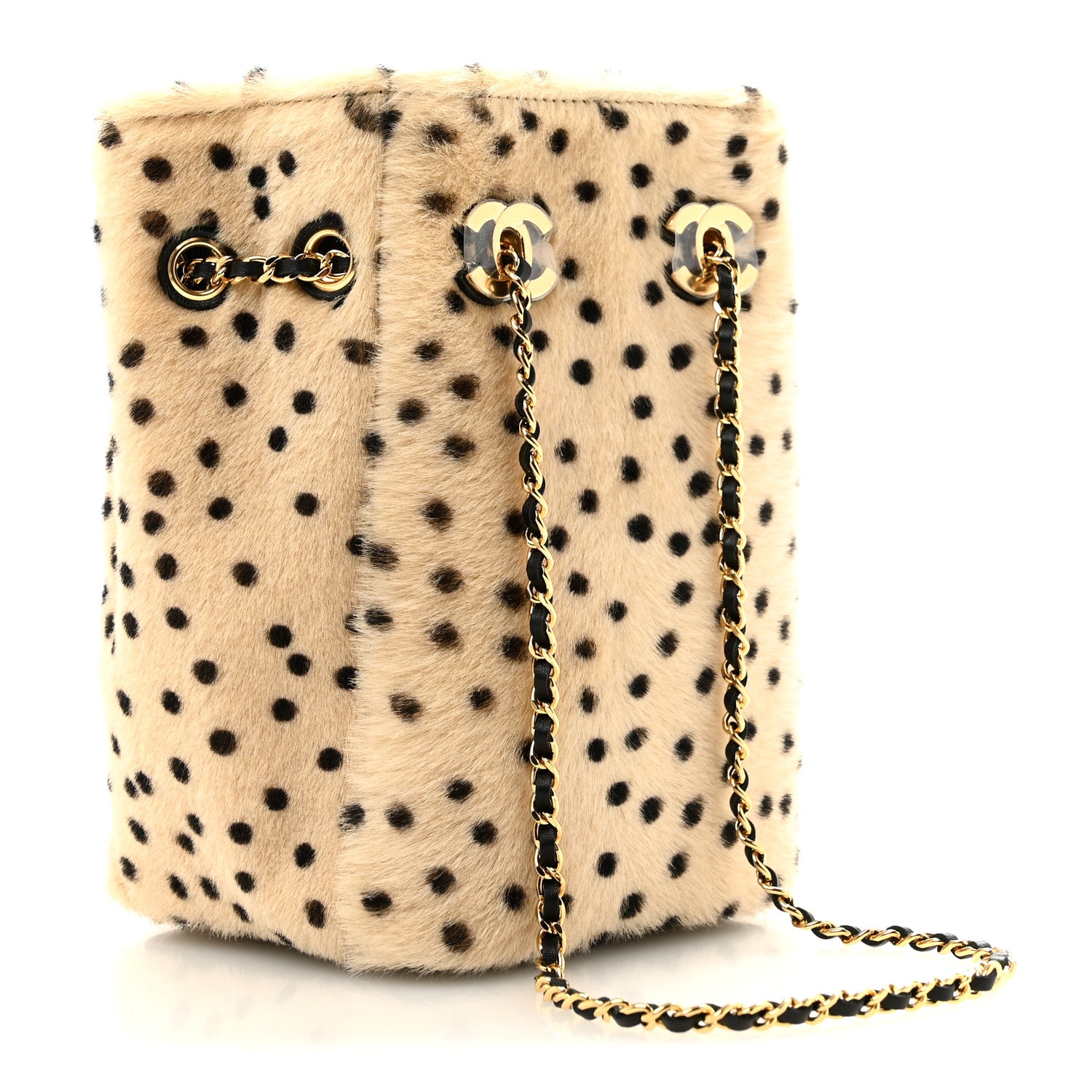 Chanel Pony Hair Cheetah Printed CC Chain Bucket Bag Light Beige Black 3 of 11