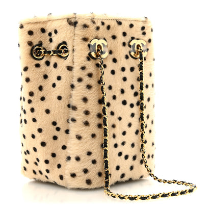 Chanel Pony Hair Cheetah Printed CC Chain Bucket Bag Light Beige Black 3 of 11