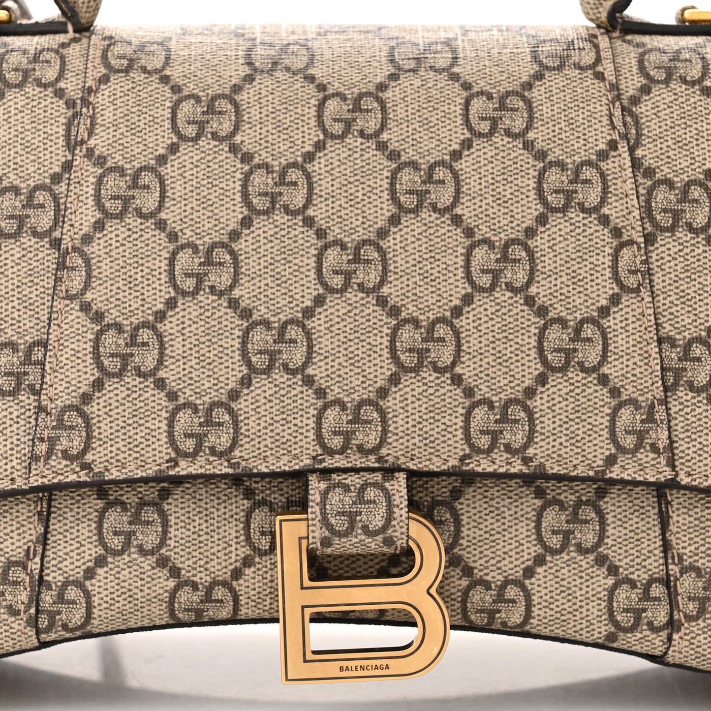 X GUCCI GG Supreme Monogram Small Hourglass Top Handle Bag Beige Ebony