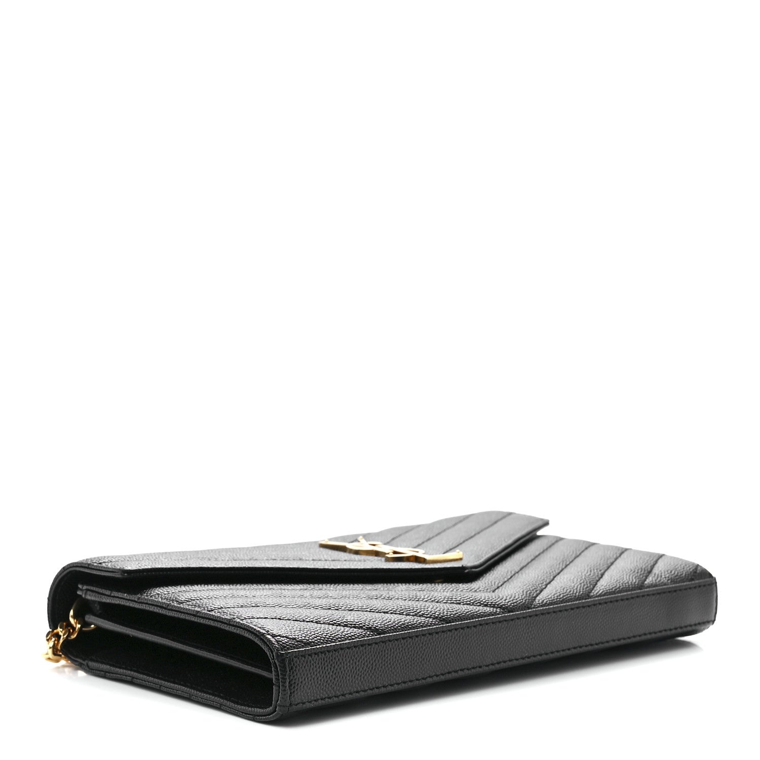 Saint Laurent Grain De Poudre Matelasse Chevron Monogram Chain Wallet Black 4 of 10