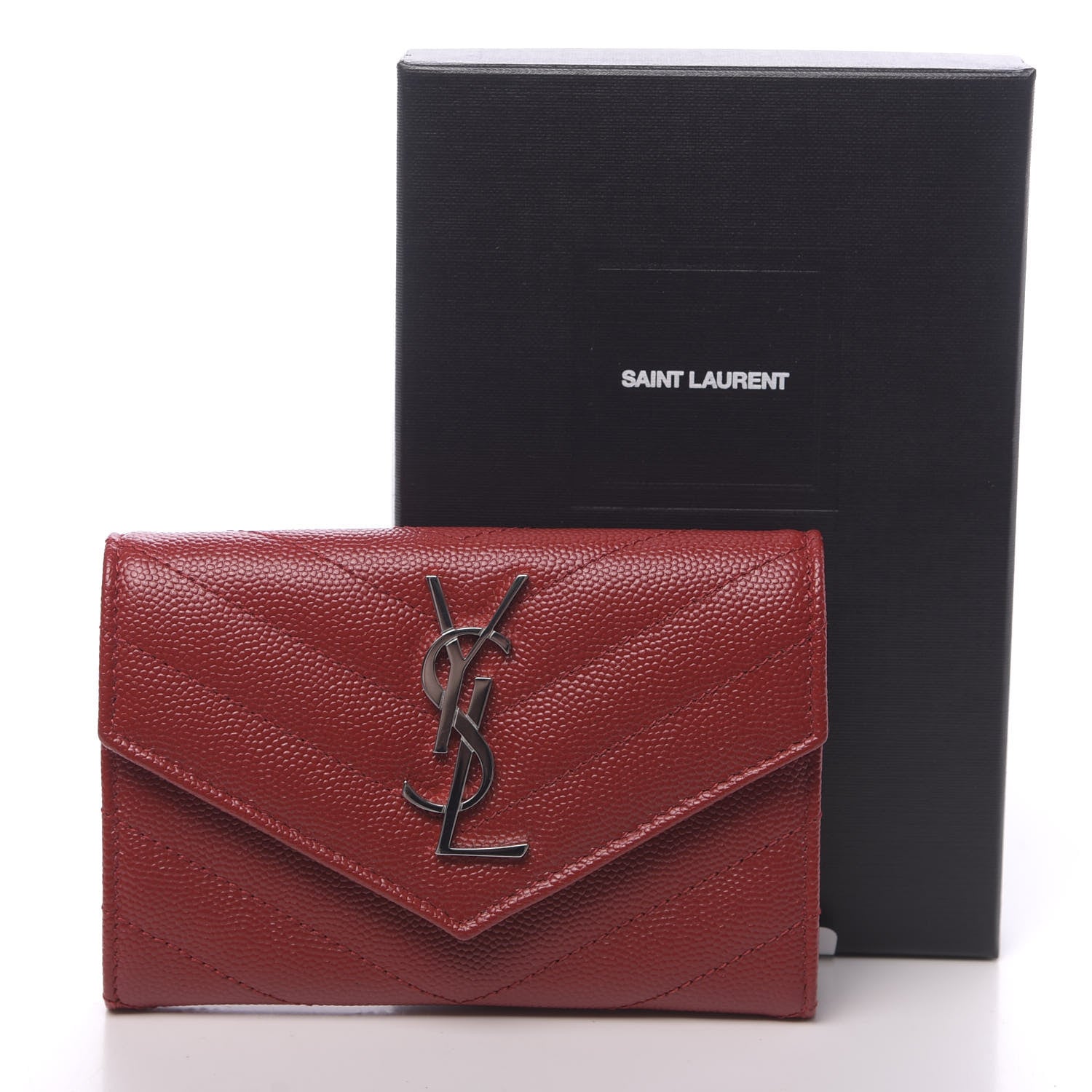 Saint Laurent Grain De Poudre Matelasse Chevron Small Monogram Envelope Wallet New Red 7 of 7
