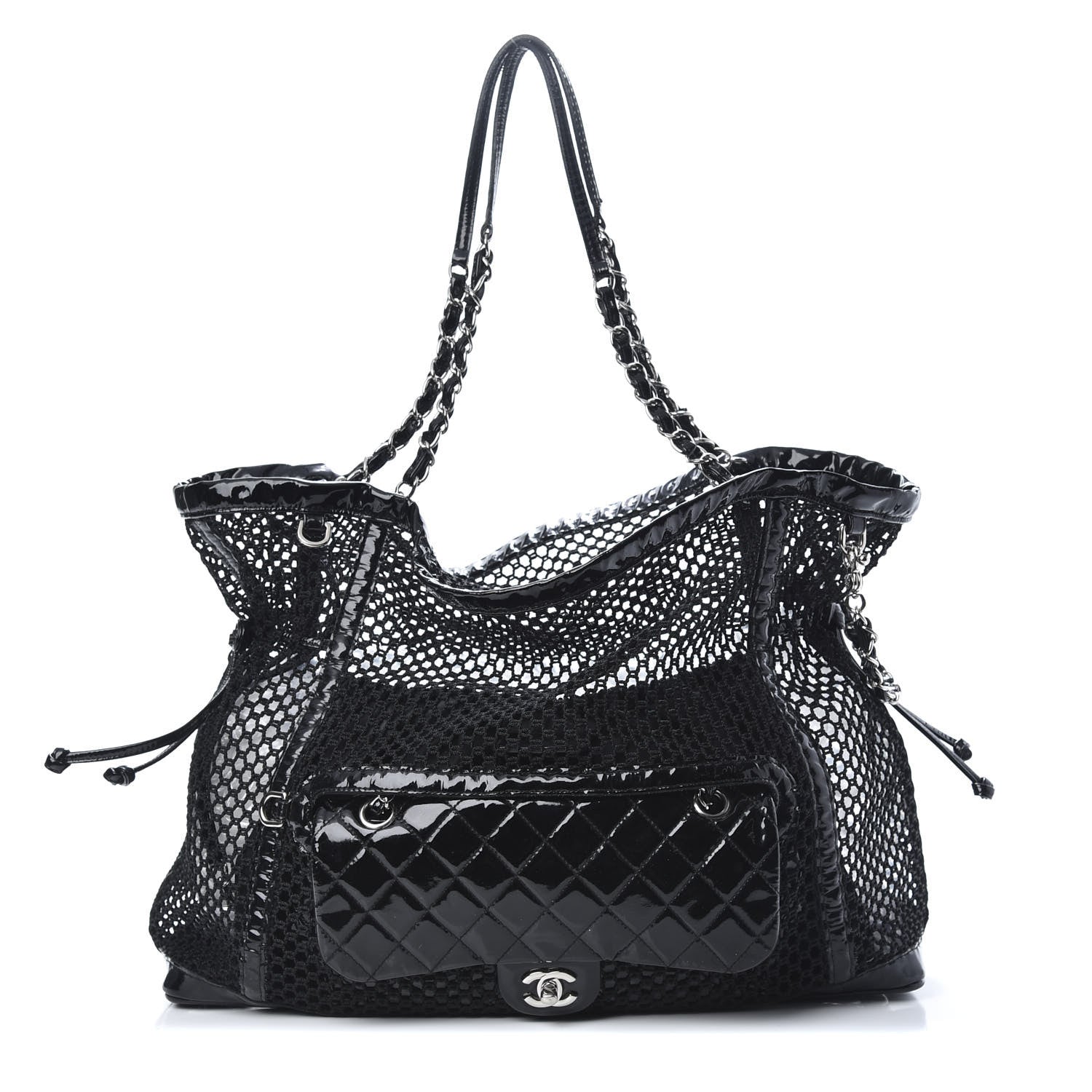 Chanel Patent Net Large La Madrague Tote Black 1 of 15