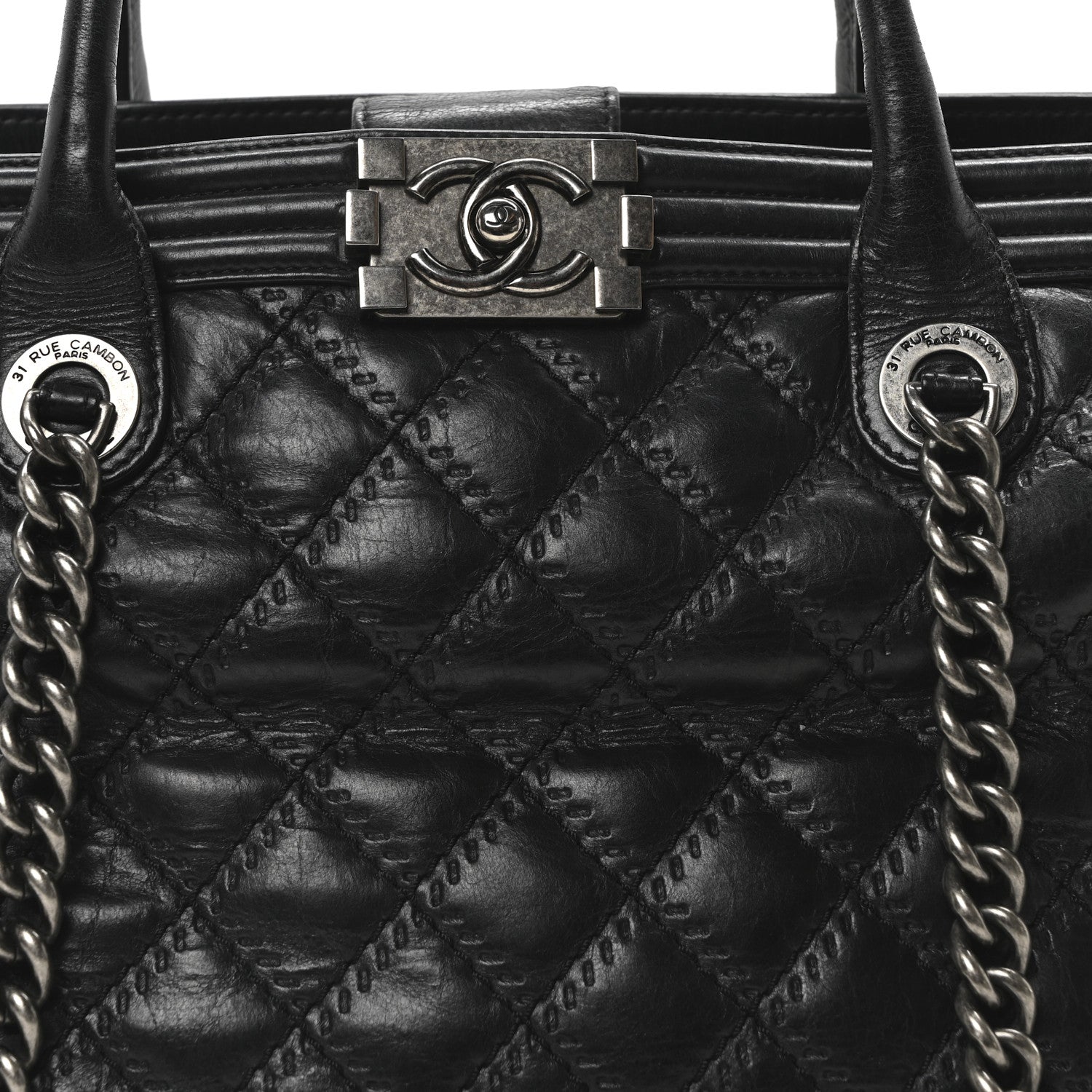 Chanel Calfskin Quilted Double Stitch Large Boy Tote Black 8 of 10