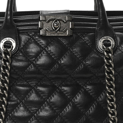 Chanel Calfskin Quilted Double Stitch Large Boy Tote Black 8 of 10