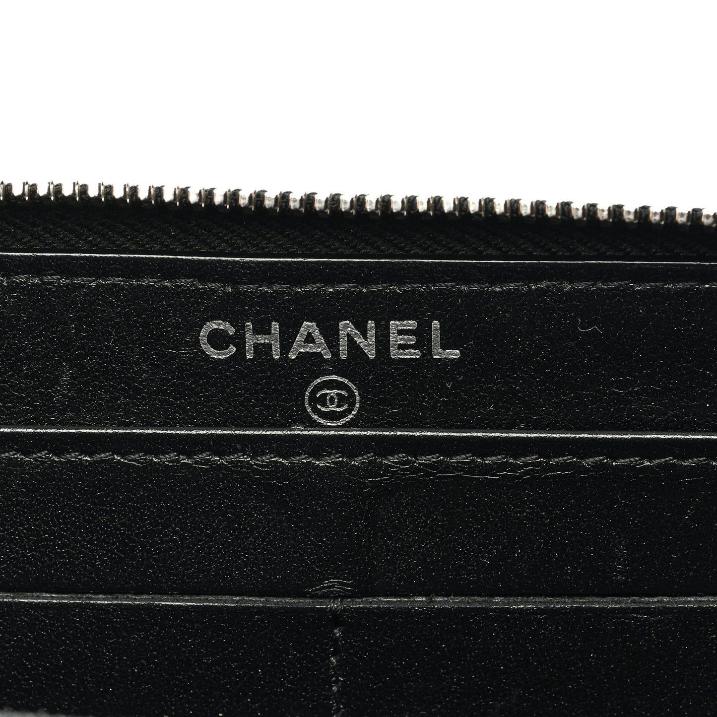 Lambskin Camellia Embossed Large Zip Around Gusset Wallet Black
