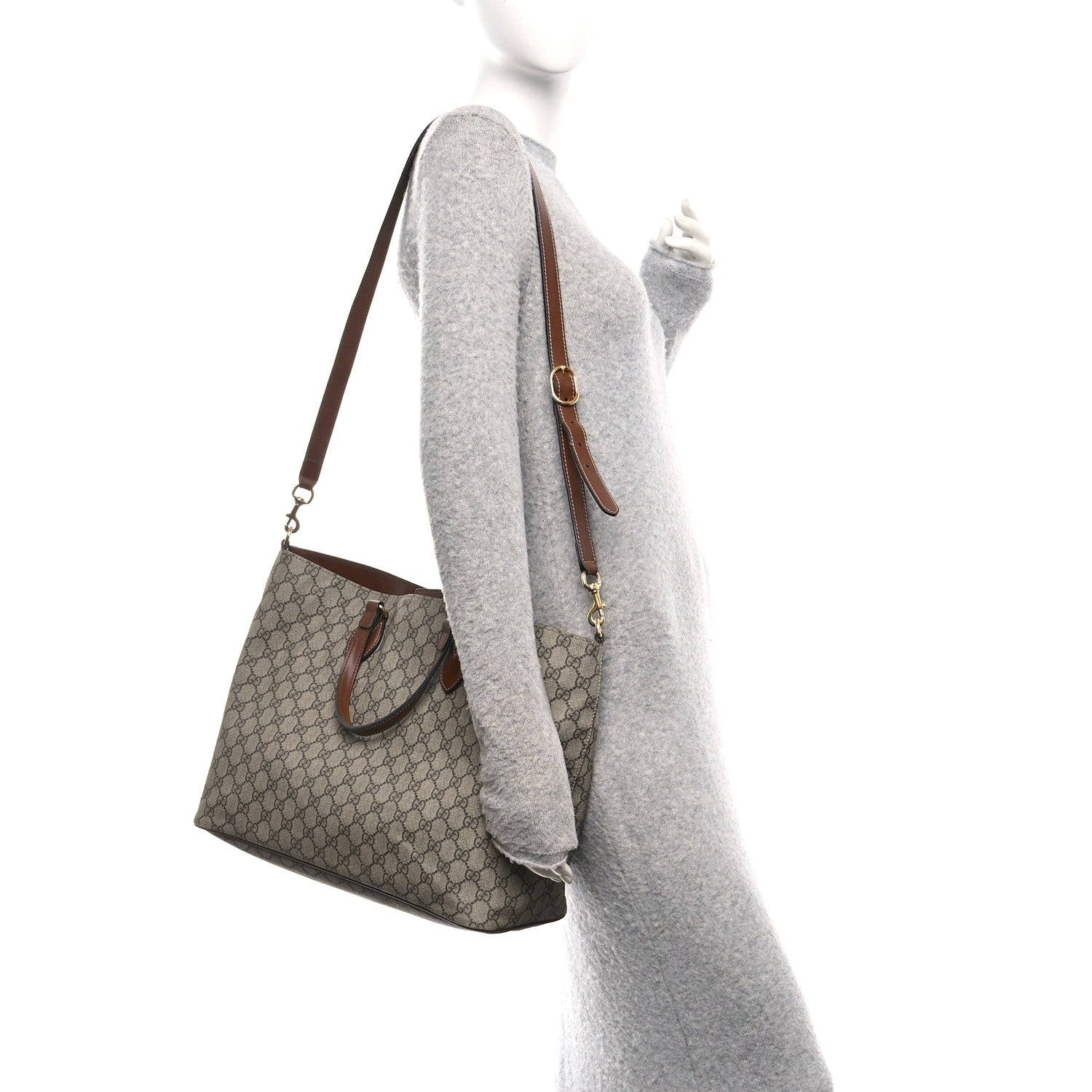 Gucci Soft GG Supreme Monogram Medium Crossbody Tote Beige Cuir 3 of 19