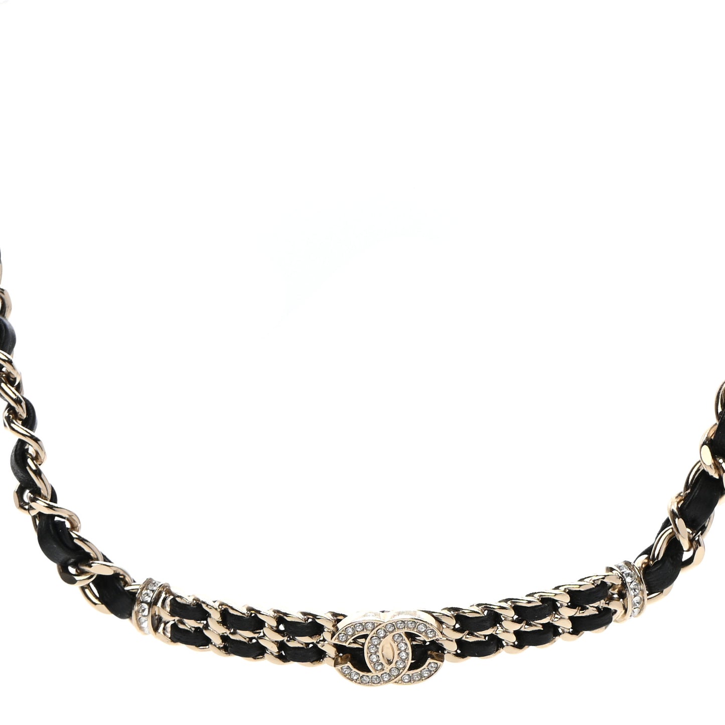 Metal Lambskin Crystal CC Choker Necklace Black Gold