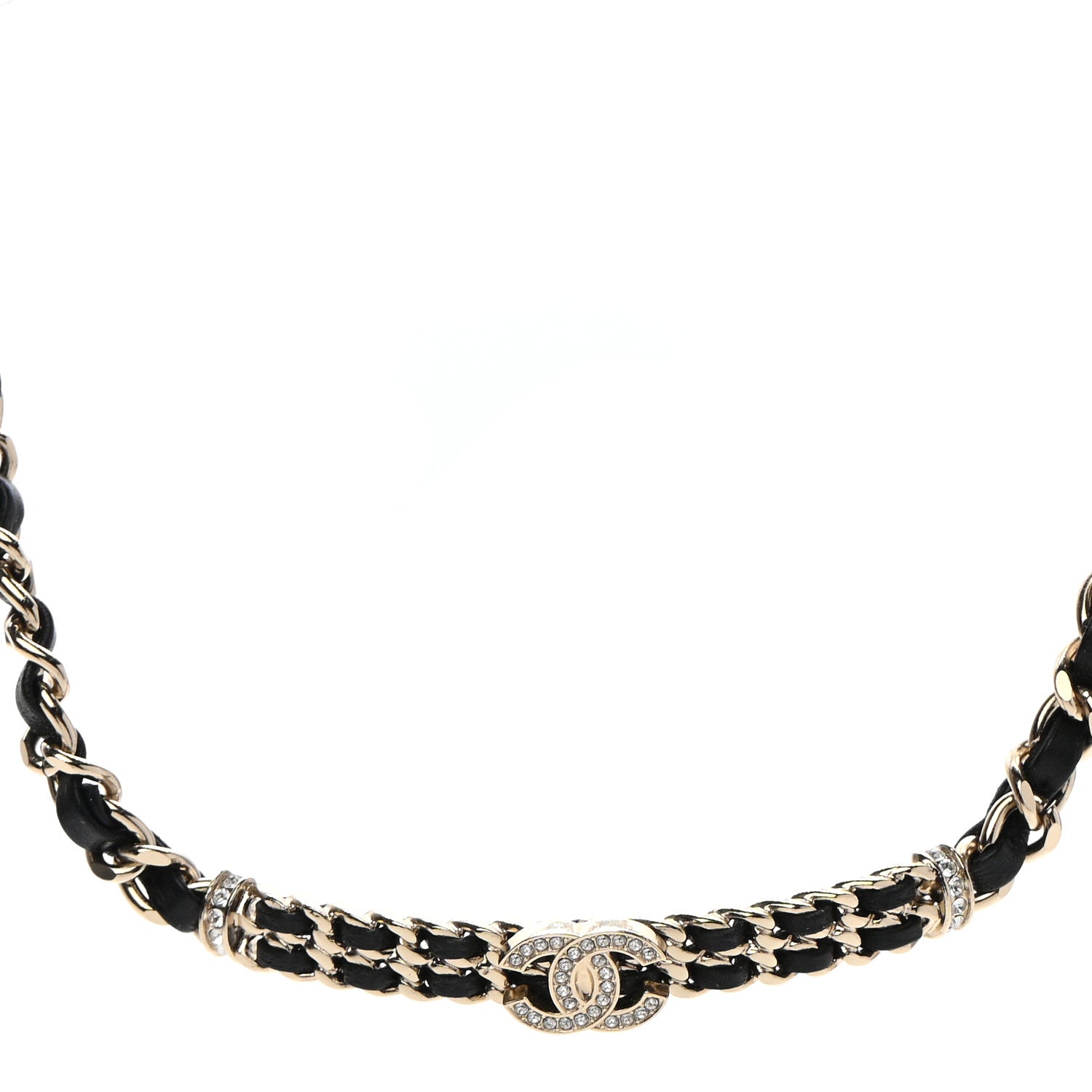 Chanel Metal Lambskin Crystal CC Choker Necklace Black Gold 1 of 5