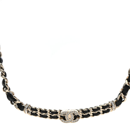 Chanel Metal Lambskin Crystal CC Choker Necklace Black Gold 1 of 5