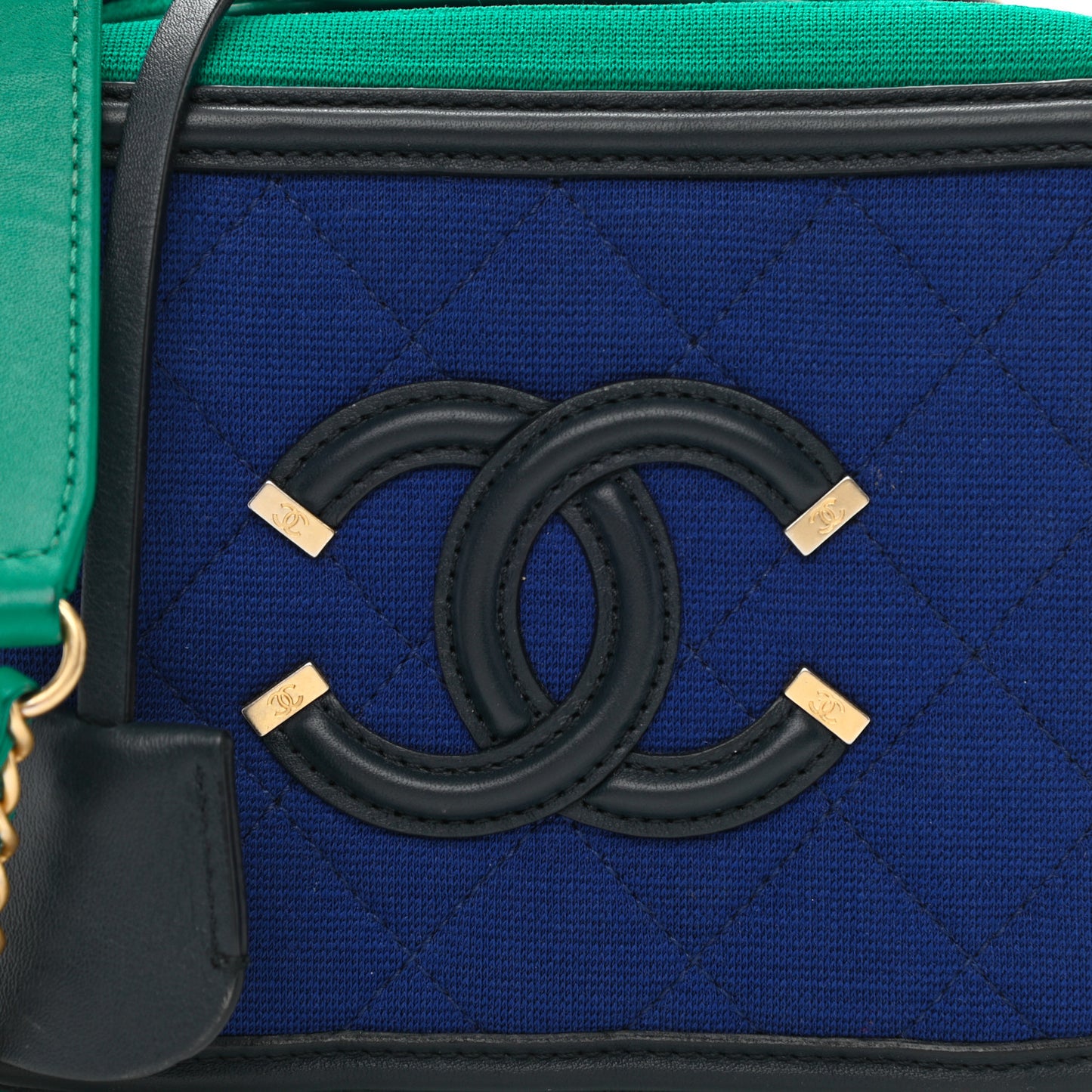 Jersey Quilted Small CC Filigree Vanity Case Blue Green