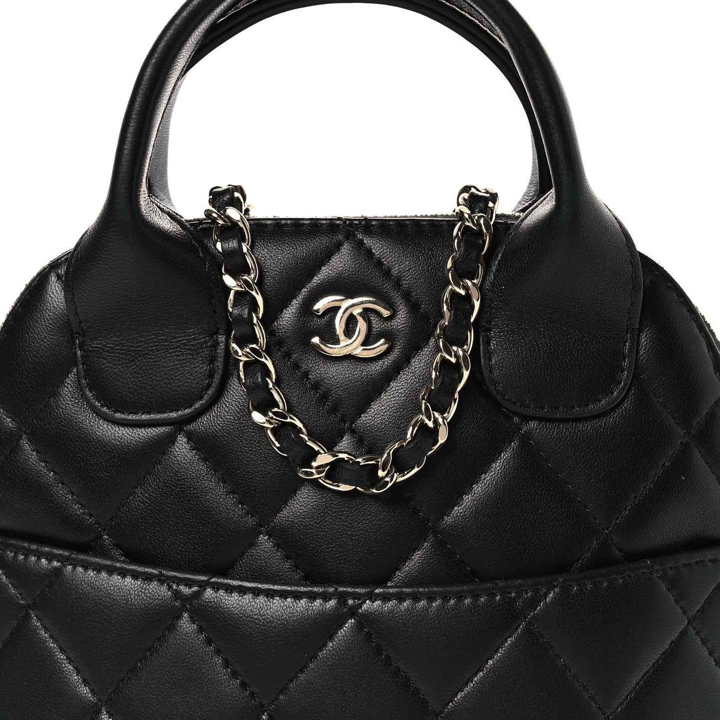 Caviar Quilted Top Handle Clutch With Chain Black