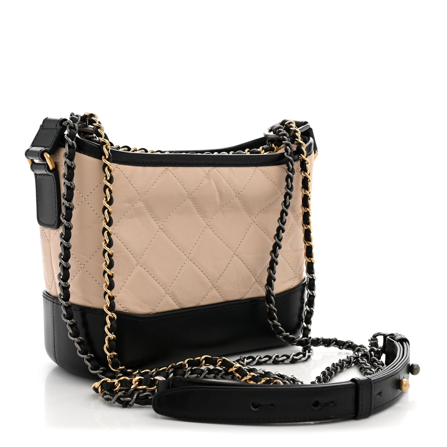 Aged Calfskin Quilted Small Gabrielle Hobo Beige Black