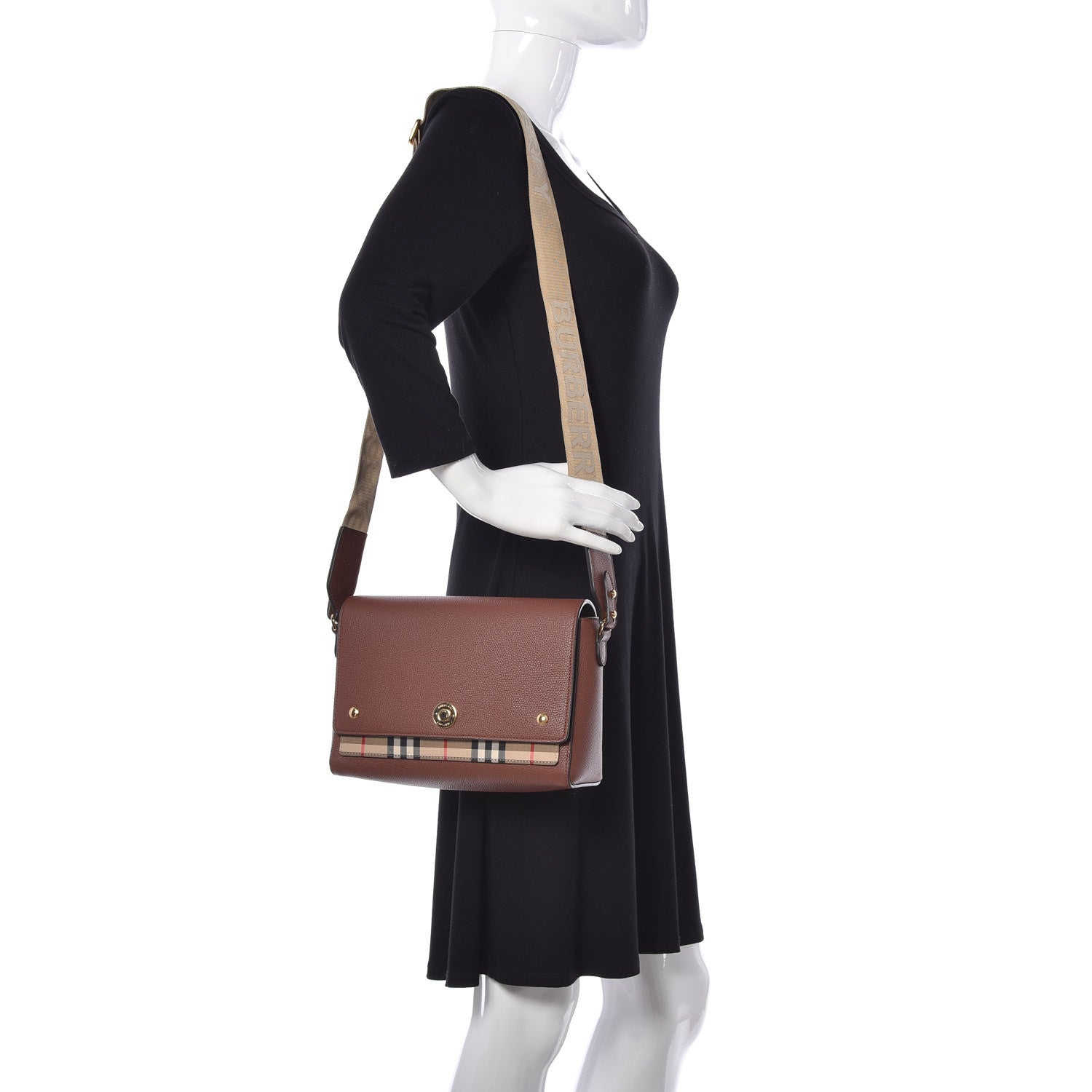 Burberry Calfskin Vintage Check Note Crossbody Bag Tan 2 of 8