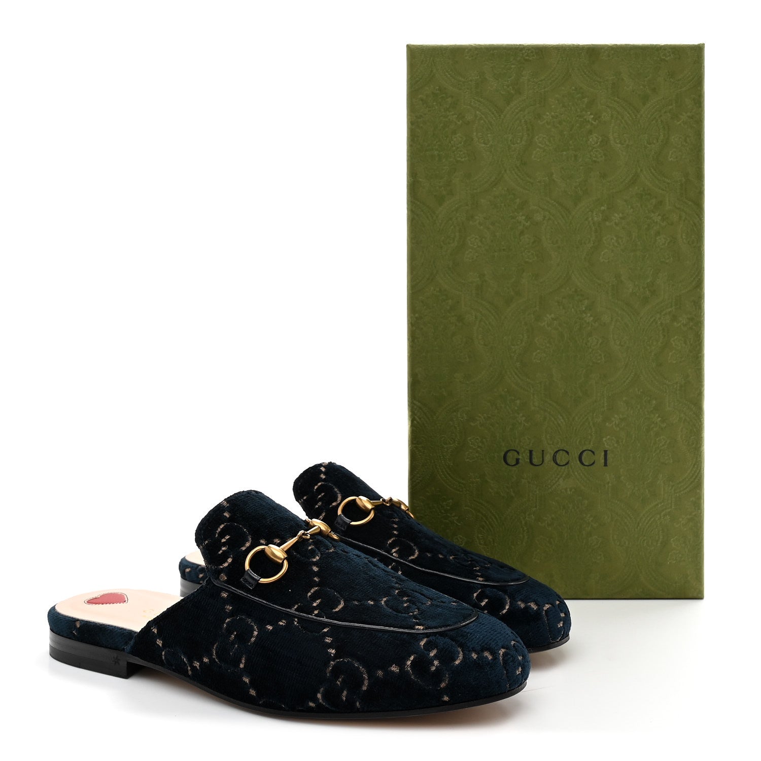 Gucci Velvet GG Monogram Womens Princetown Slippers 37 Blue Beige 10 of 10