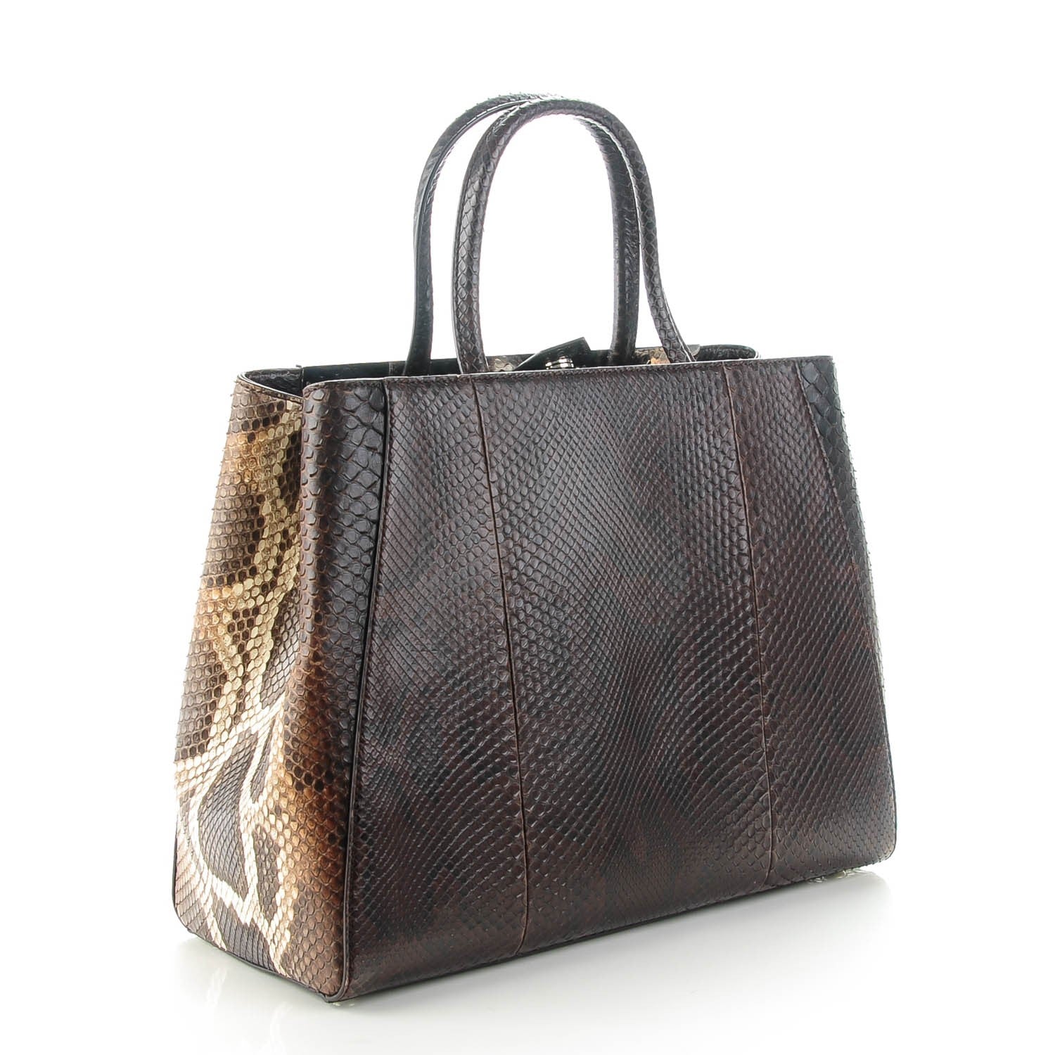 Fendi Python Medium 2Jours Tote Dark Brown 3 of 8