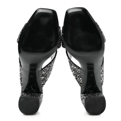 Saint Laurent Glitter LouLou 70 Mule Sandals 36 Black 5 of 9
