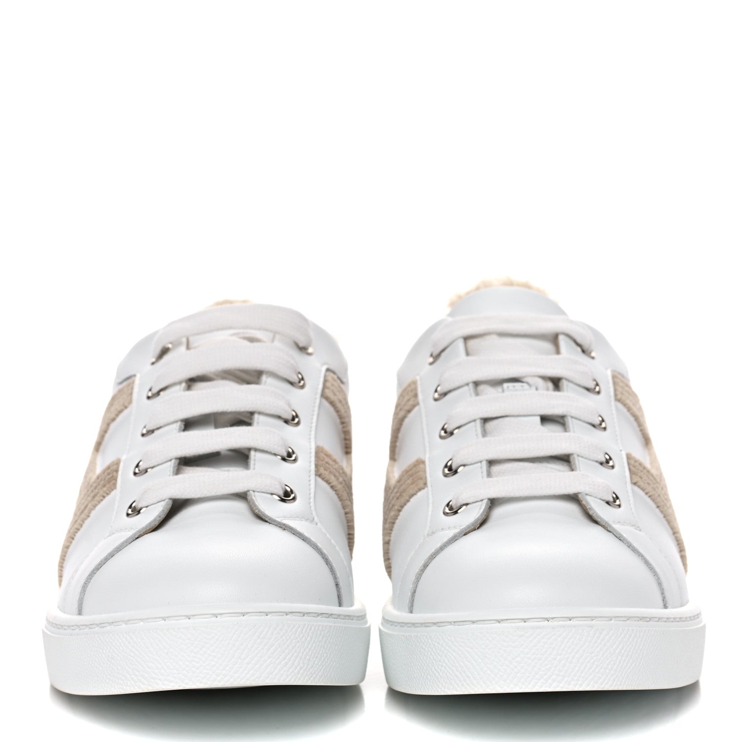 Hermes Calfskin Woolskin Womens Advantage Sneakers 37.5 White 2 of 9