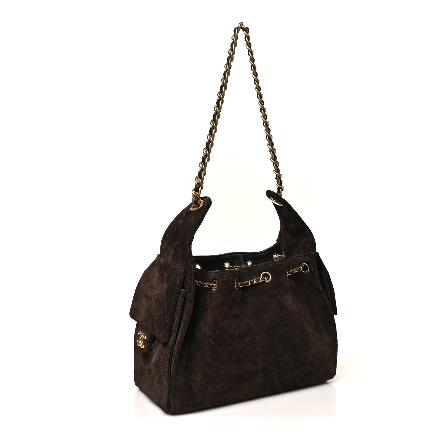 Suede Quilted Small Chanel 25 Handbag Dark Brown
