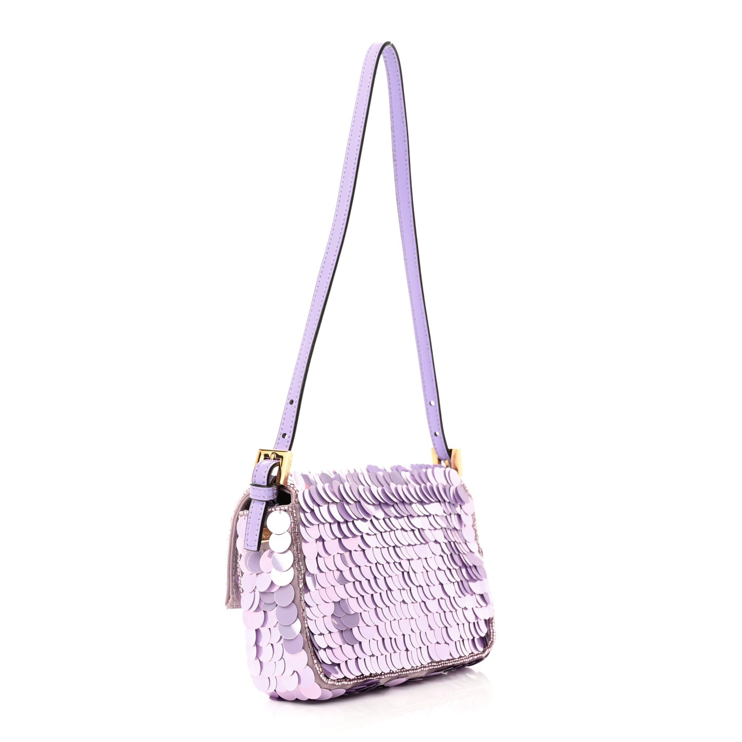 Satin Sequin Paillettes Shiny Nappa Mini Baguette 1997 Lilla