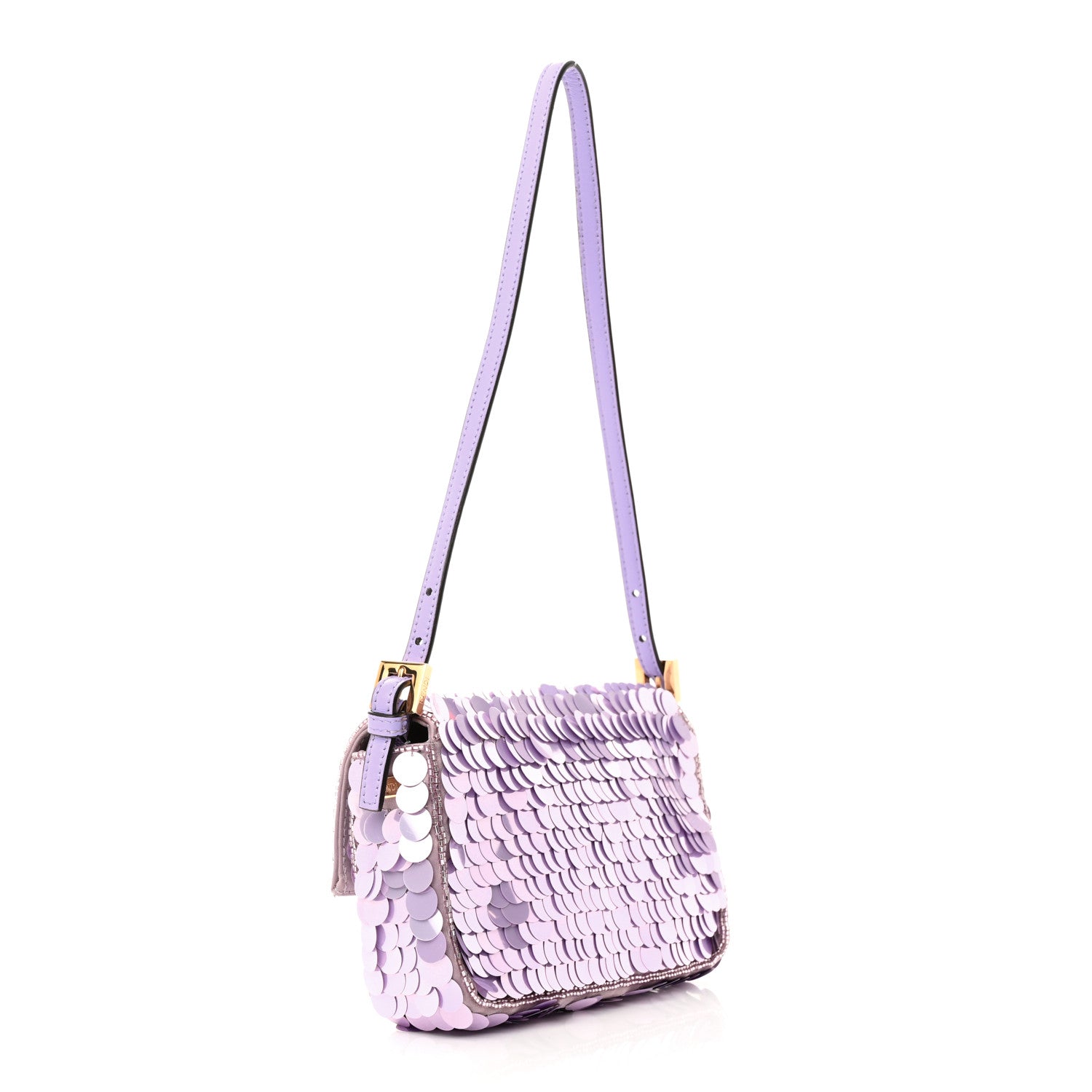 Fendi Satin Sequin Paillettes Shiny Nappa Mini Baguette 1997 Lilla 3 of 13