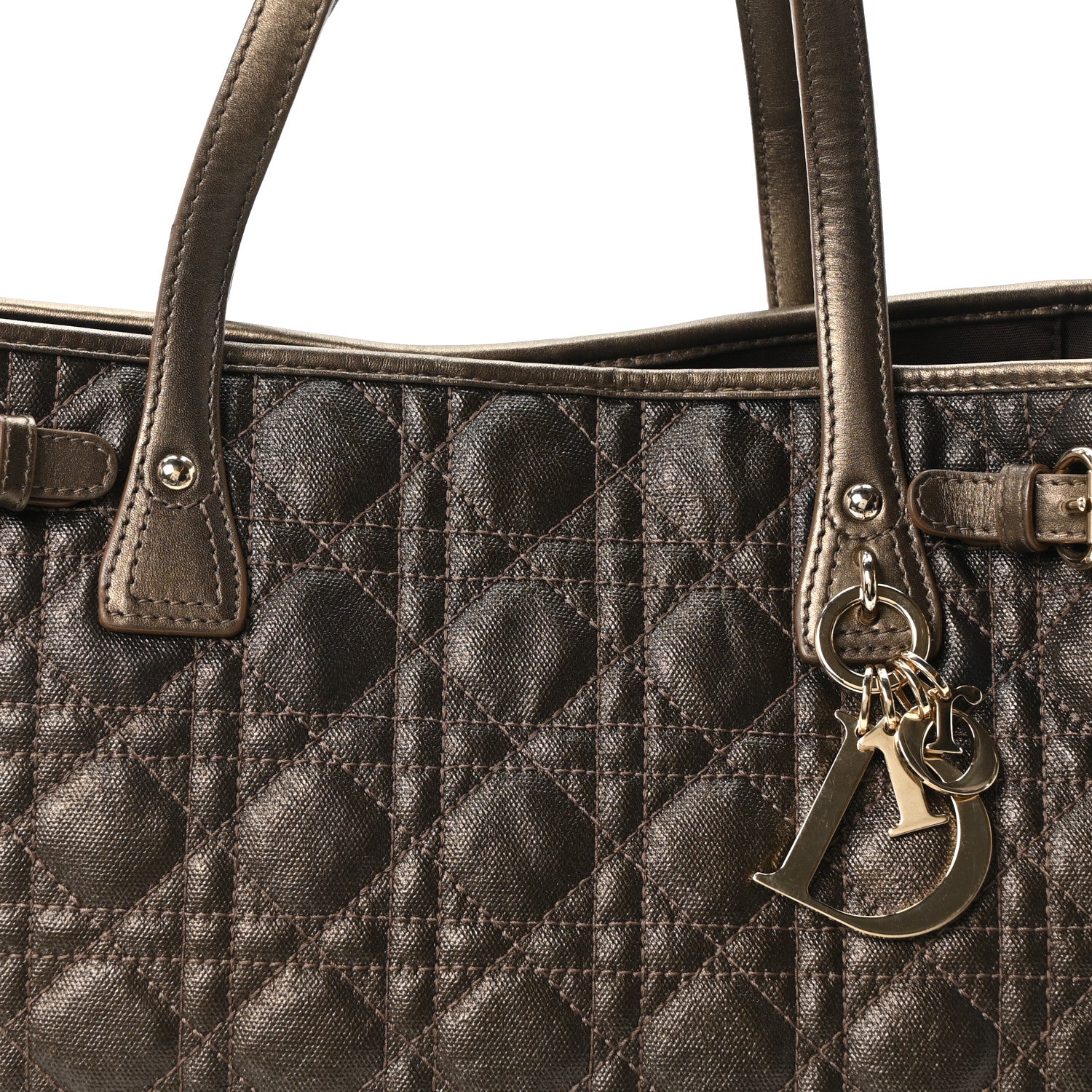 Christian Dior Coated Canvas Cannage Small Panarea Tote Bronze 8 of 10
