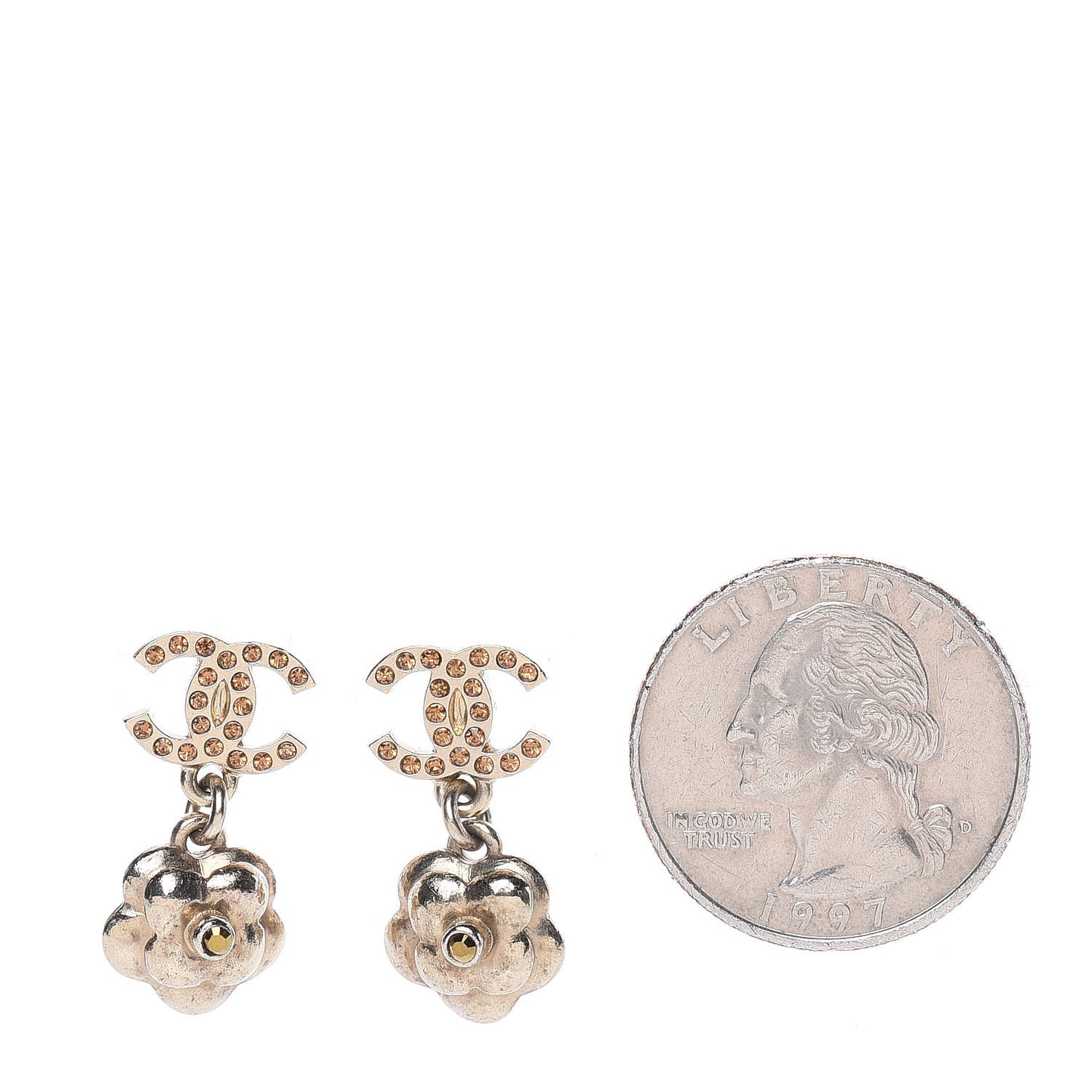 Crystal CC Camellia Drop Earrings Gold