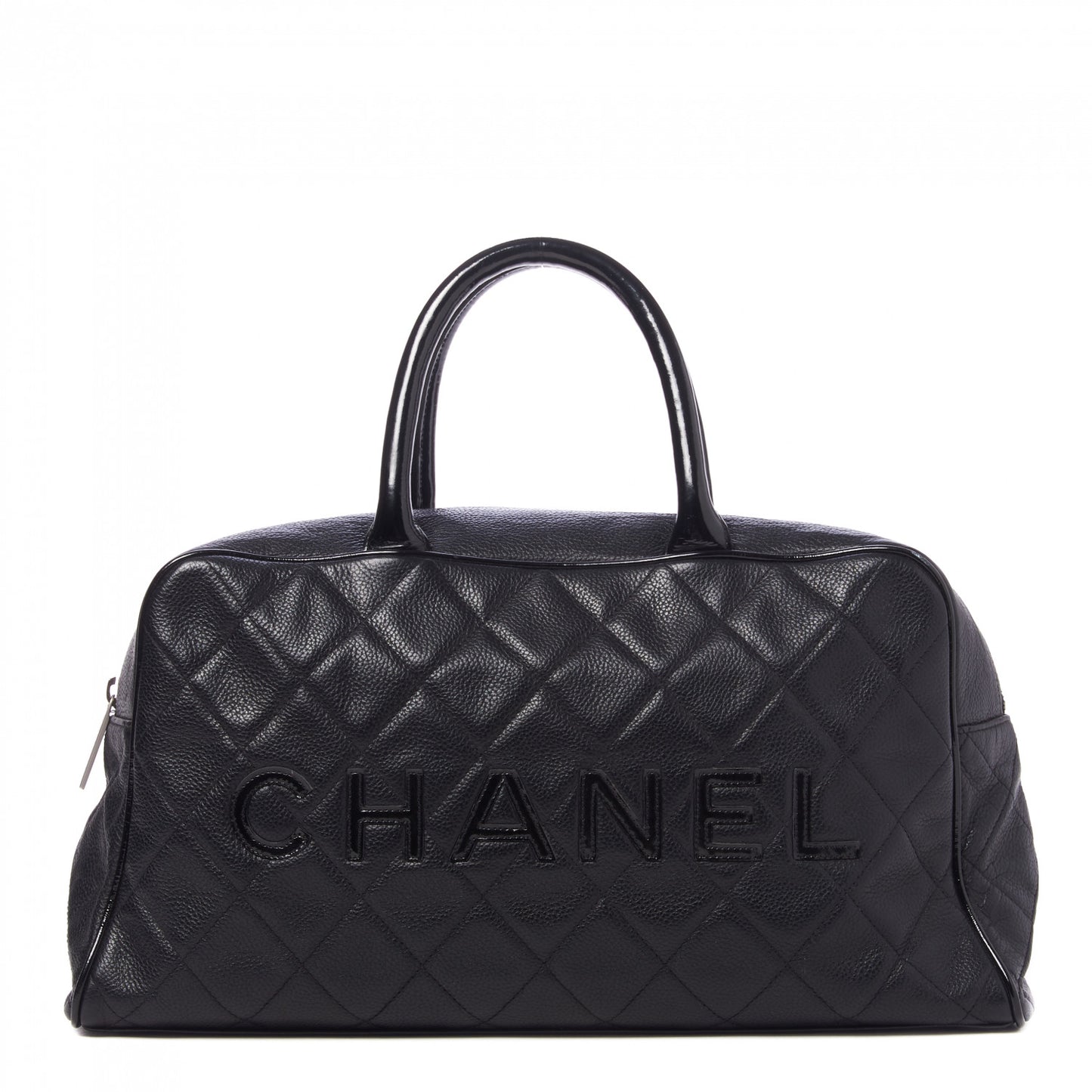 Calfskin Patent Quilted Large Bowler Black