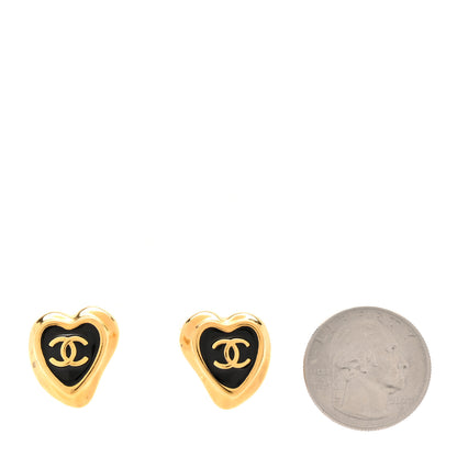 Chanel Metal Resin CC Heart Earrings Gold Black 2 of 5