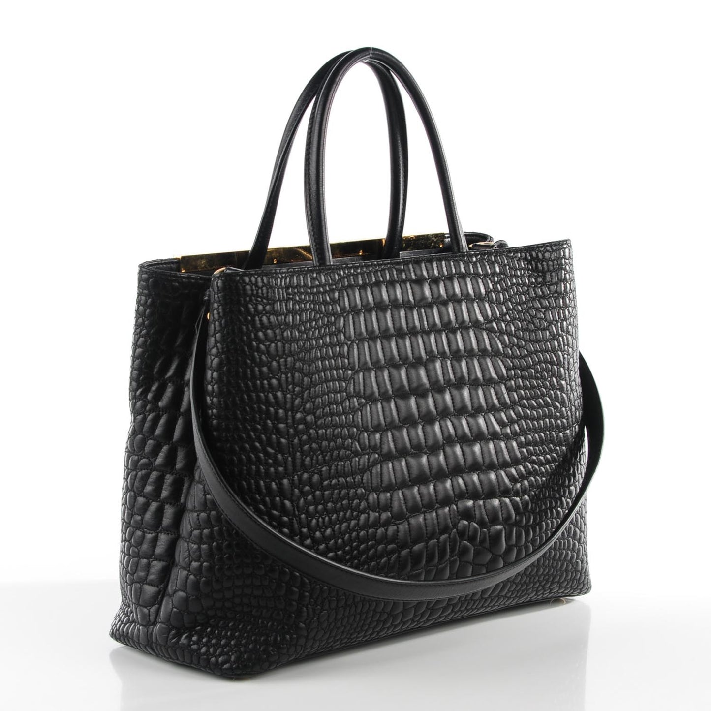 Nappa Crocodile Trapuntata Medium 2Jours Tote Black