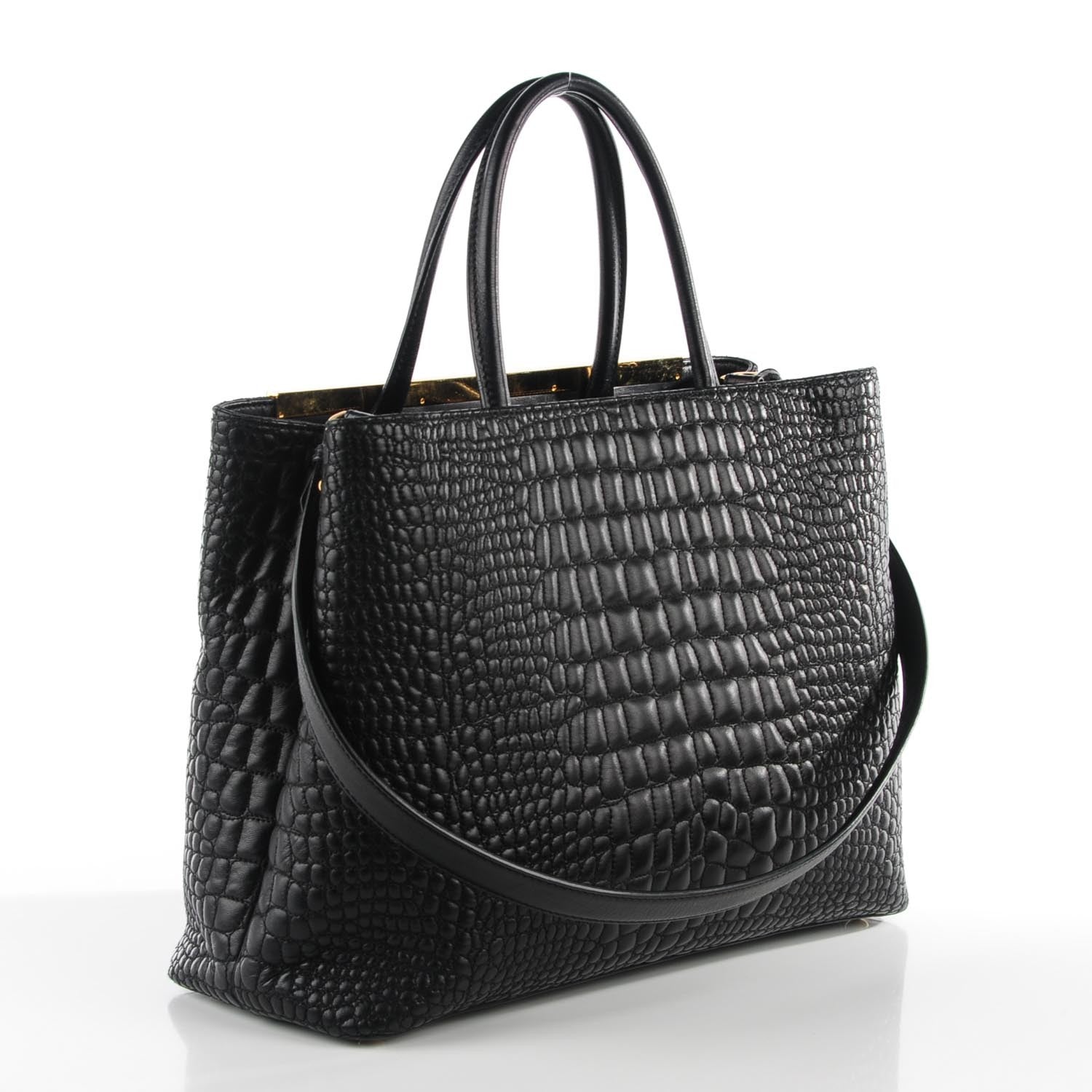 Fendi Nappa Crocodile Trapuntata Medium 2Jours Tote Black 5 of 11