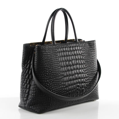 Fendi Nappa Crocodile Trapuntata Medium 2Jours Tote Black 5 of 11